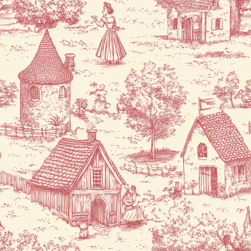 Classic pink French village wallpaper for bedrooms and living rooms
Easy-to-remove pink wallpaper with vintage village design