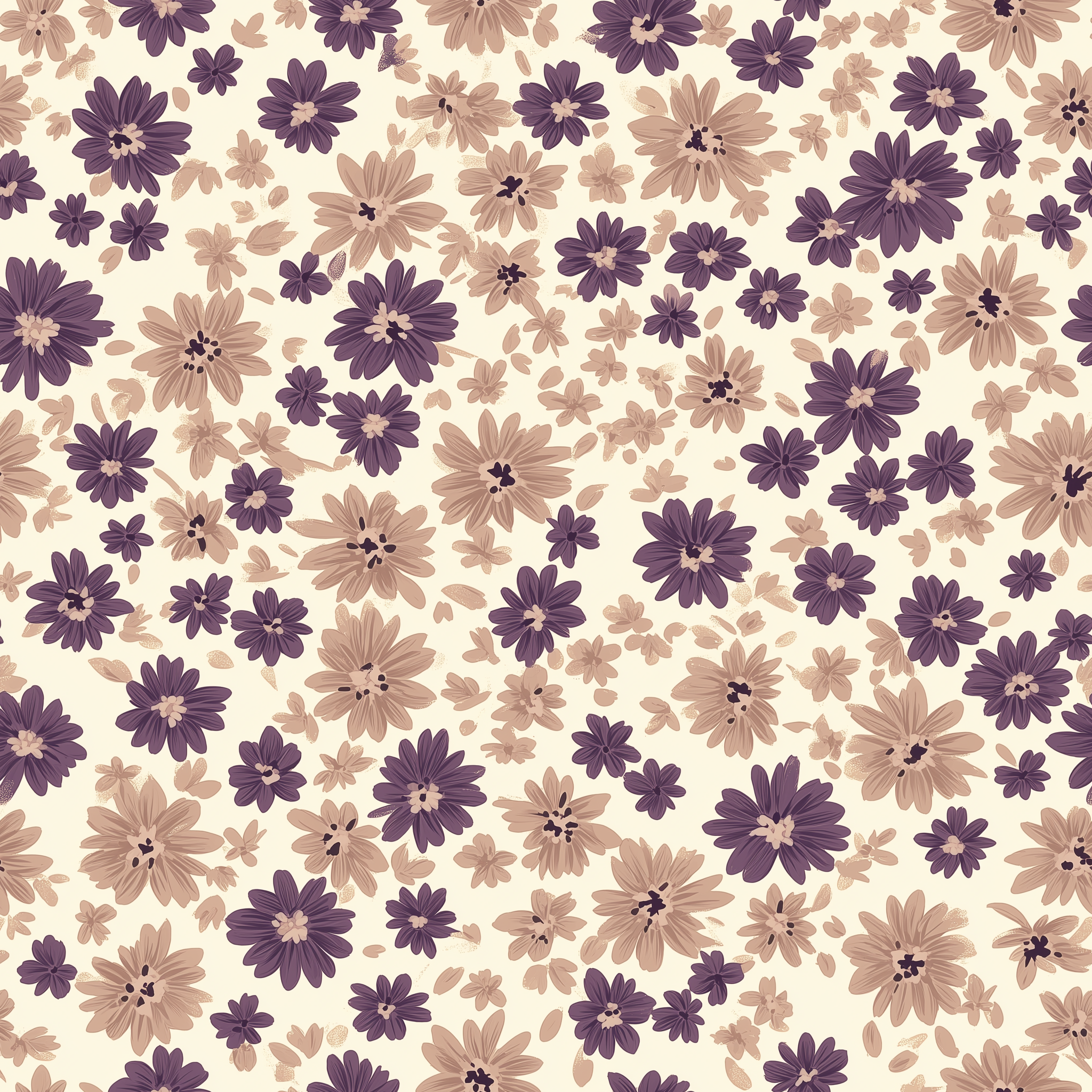 Delicate flower wallpaper ideal for nurseries and kitchens
Beige and purple floral wallpaper with chrysanthemums pattern