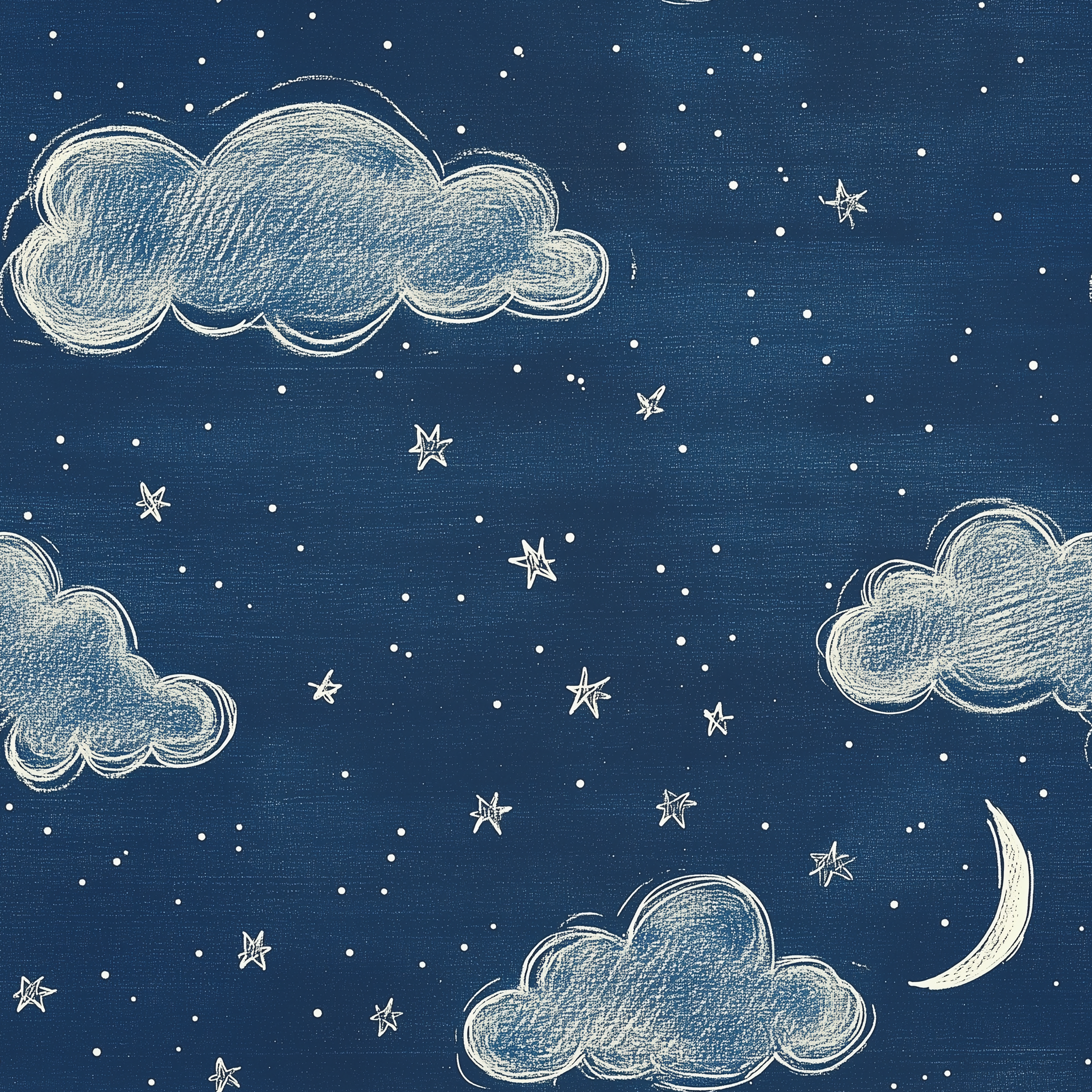 Removable dark blue starry sky wallpaper for nurseries
White clouds wallpaper with night sky and stars