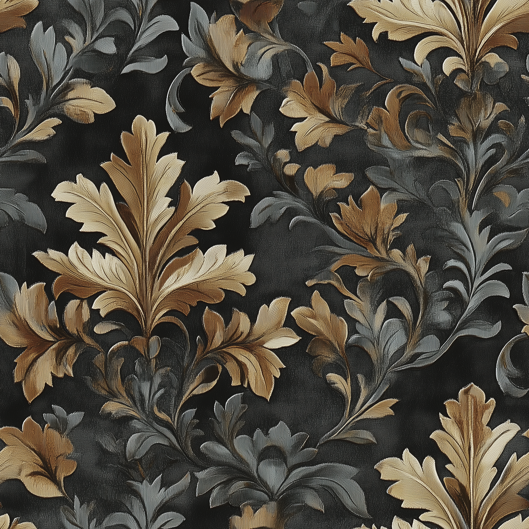 Removable classic wallpaper with dark botanical design
Grey and gold wallpaper with vintage leaf pattern