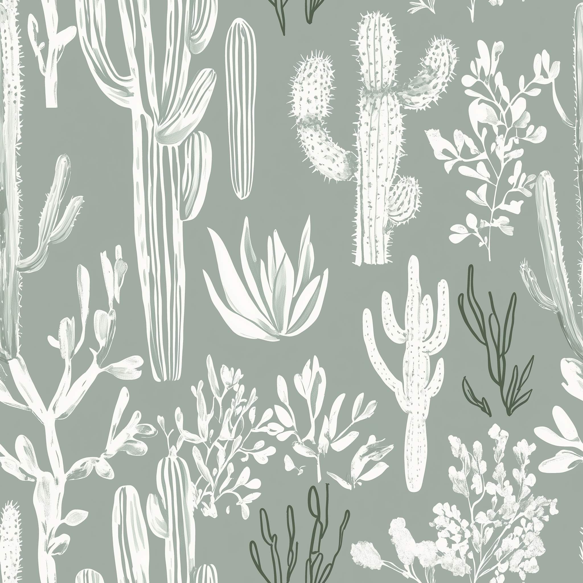 Texas cactus pattern wallpaper for modern interiors
Removable green and white cactus wallpaper for living spaces