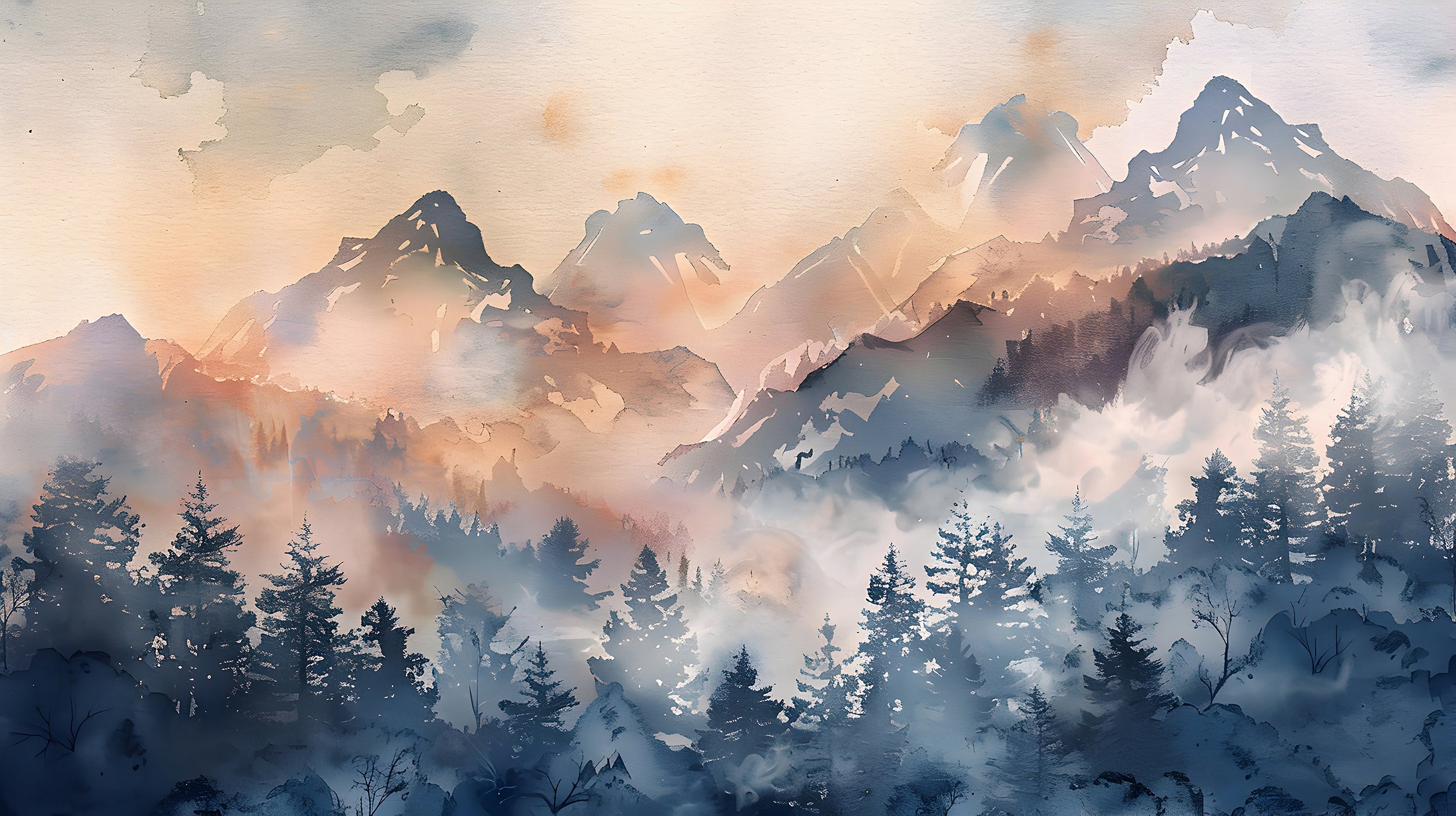 Tranquility Blue Foggy Landscape Wallpaper