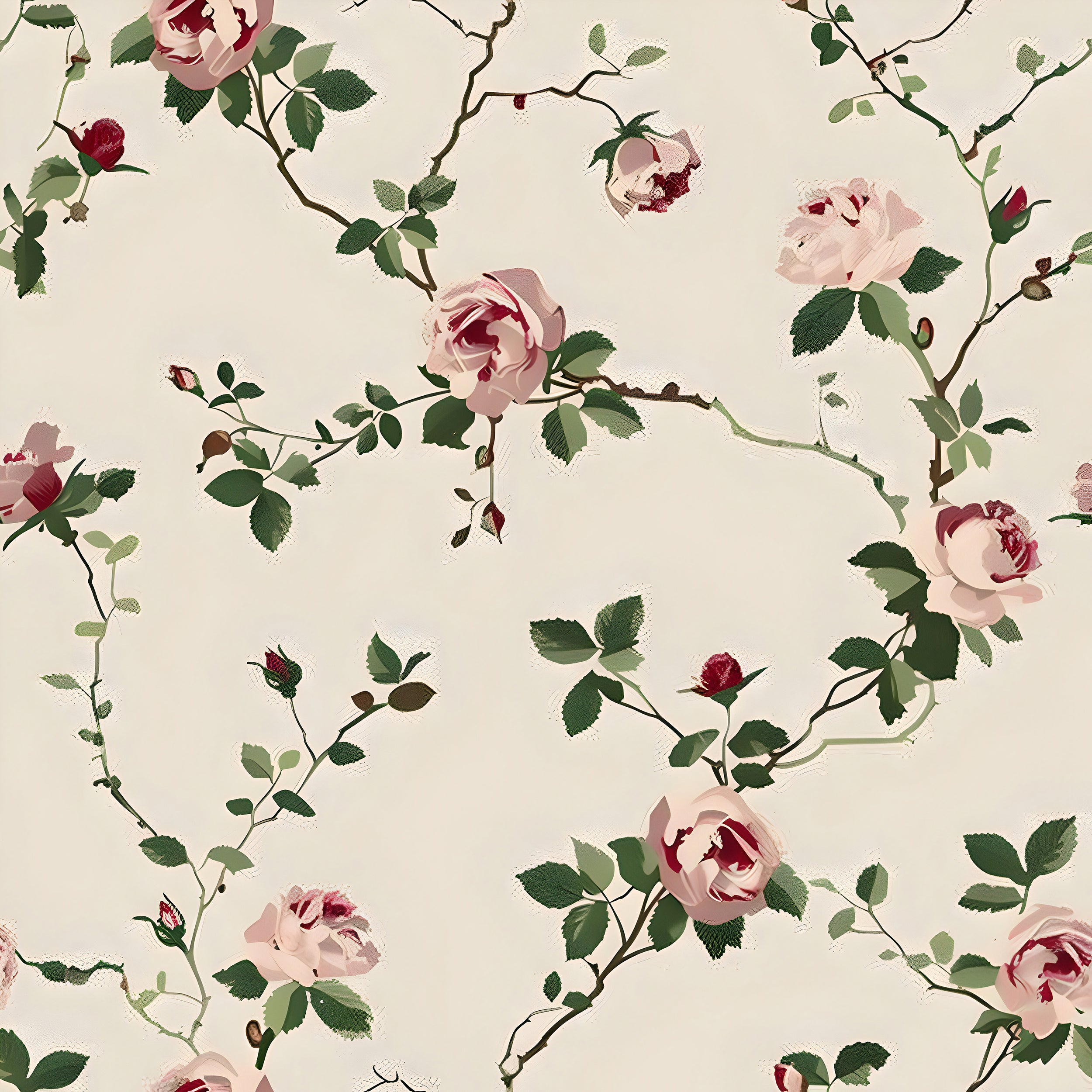 Delicate Flower Pattern Wallpaper Elegant Rose Branches Wallpaper