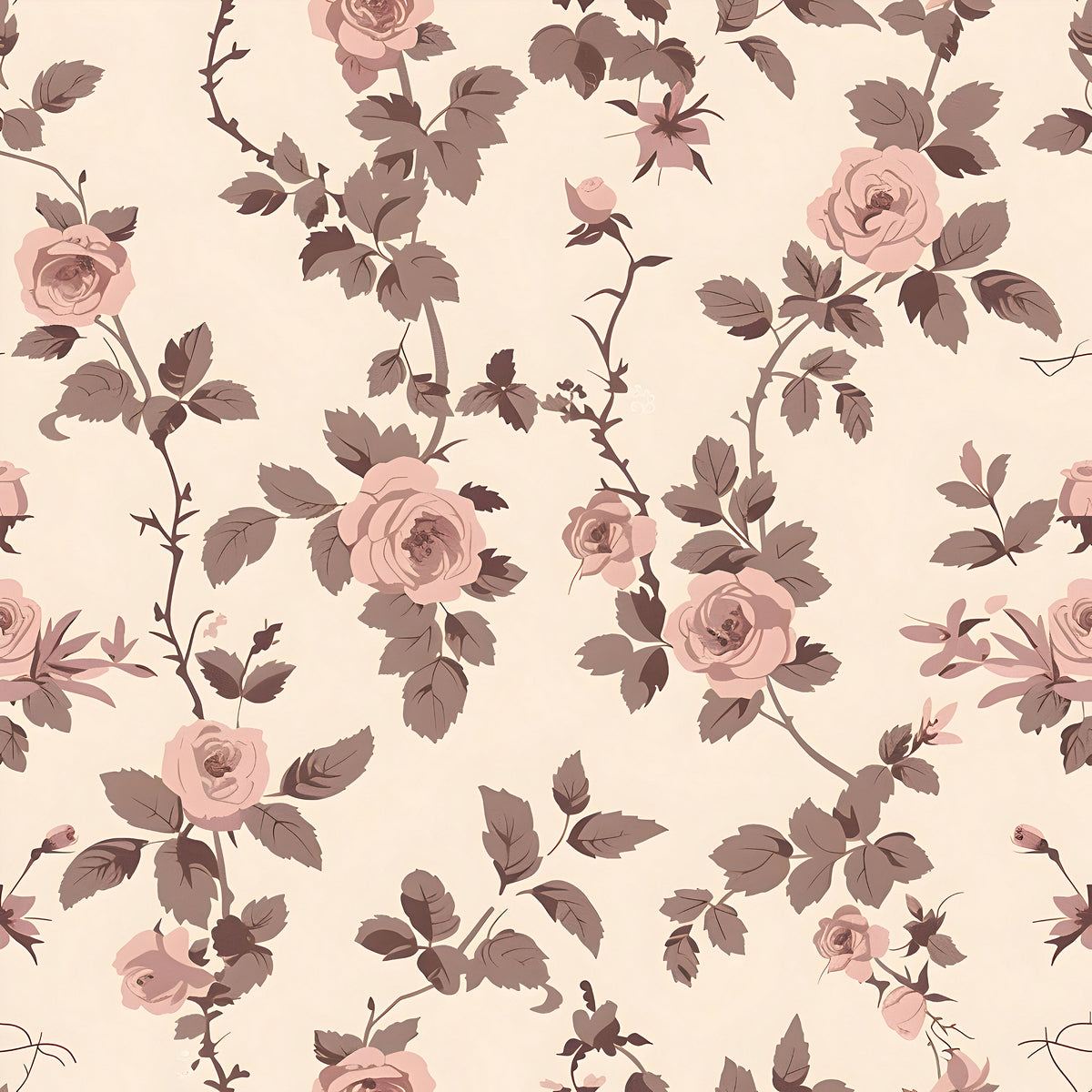 Beige and Brown Roses Floral Wallpaper - Peel and Stick Botanical