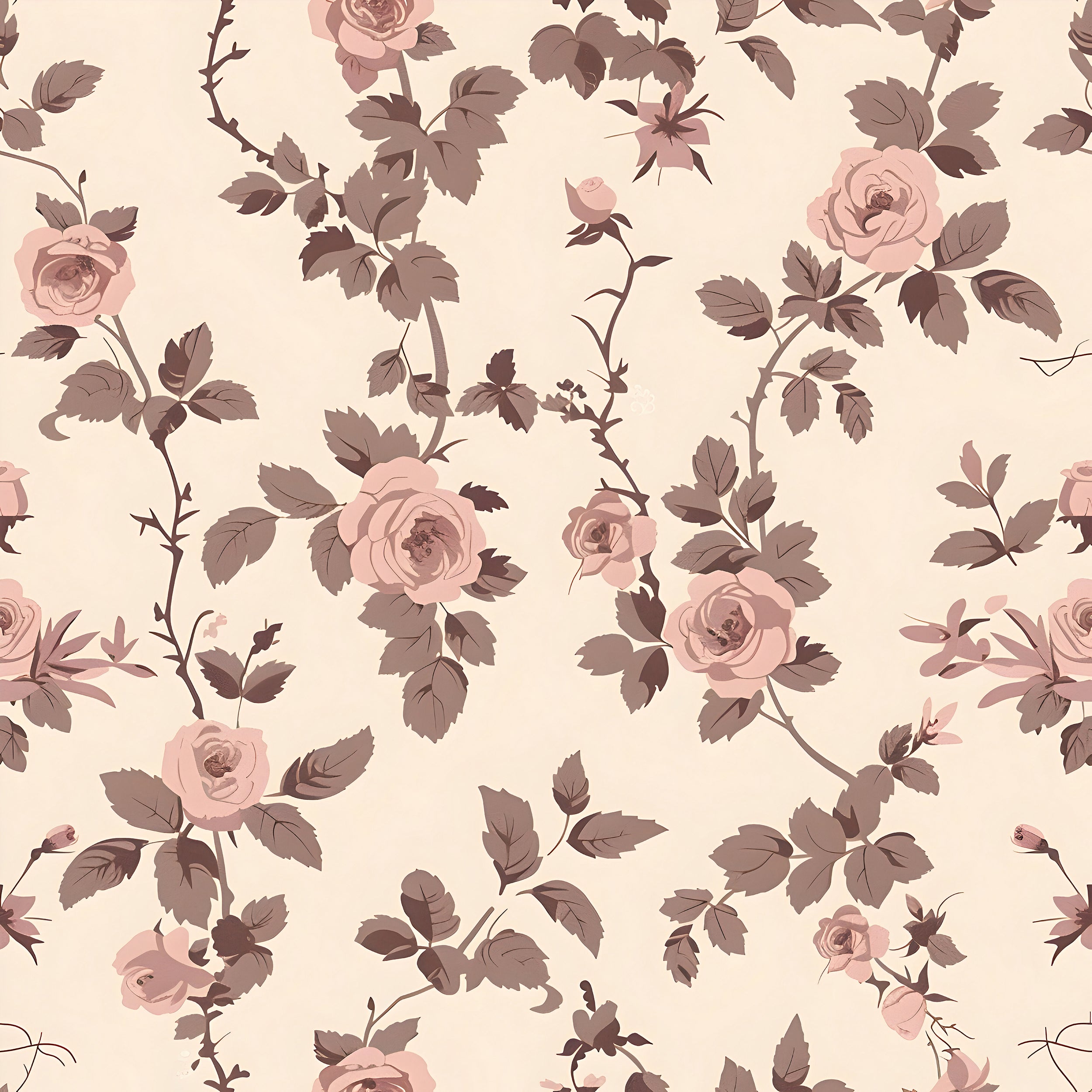 Elegant rose branch wall mural for a natural touch Botanical wallpaper with soft watercolor tones