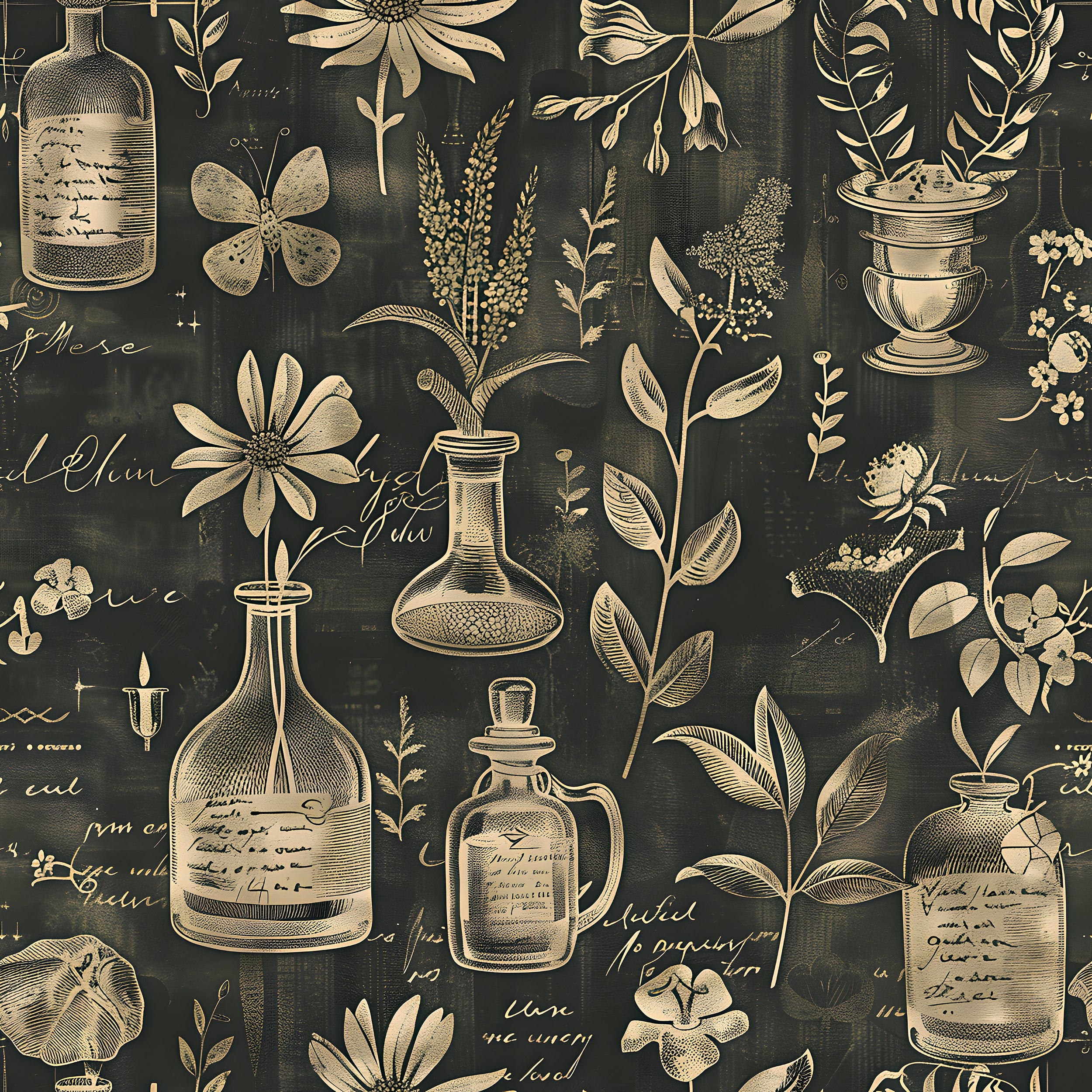 Herbal motifs peel and stick wallpaper