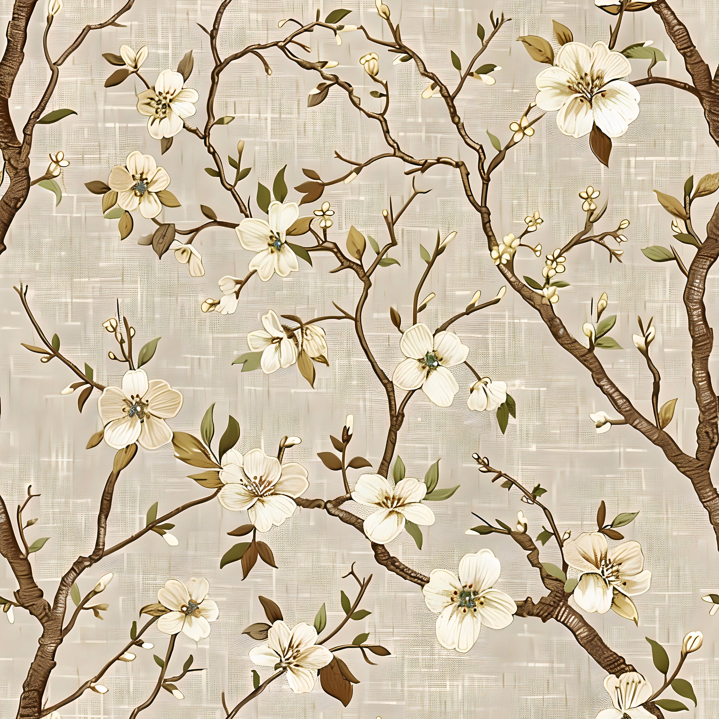 Peel and stick beige floral wall decor Removable soft beige botanical wallpaper