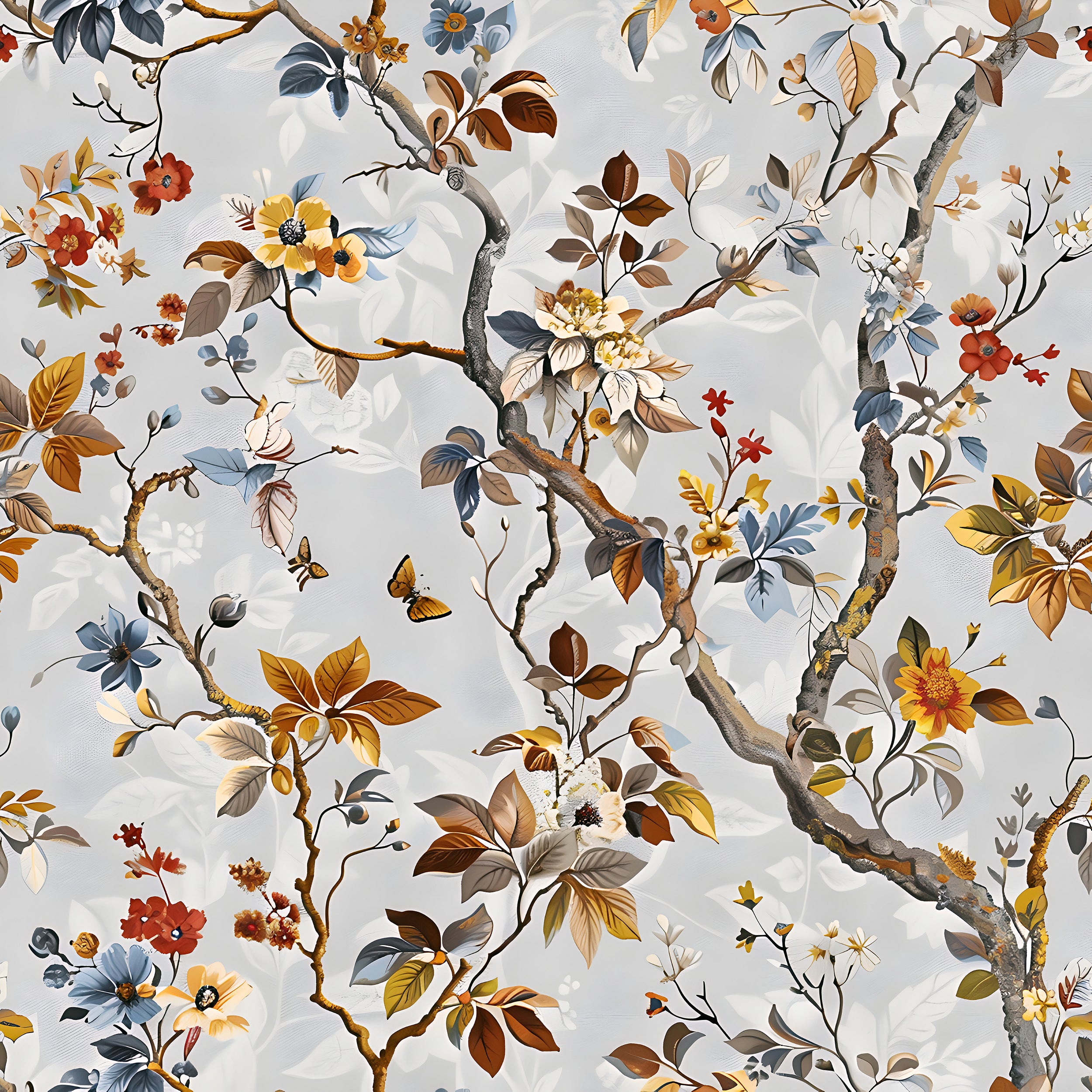 Tree leaves and flowers wall decor Removable blossom branches wallpaper