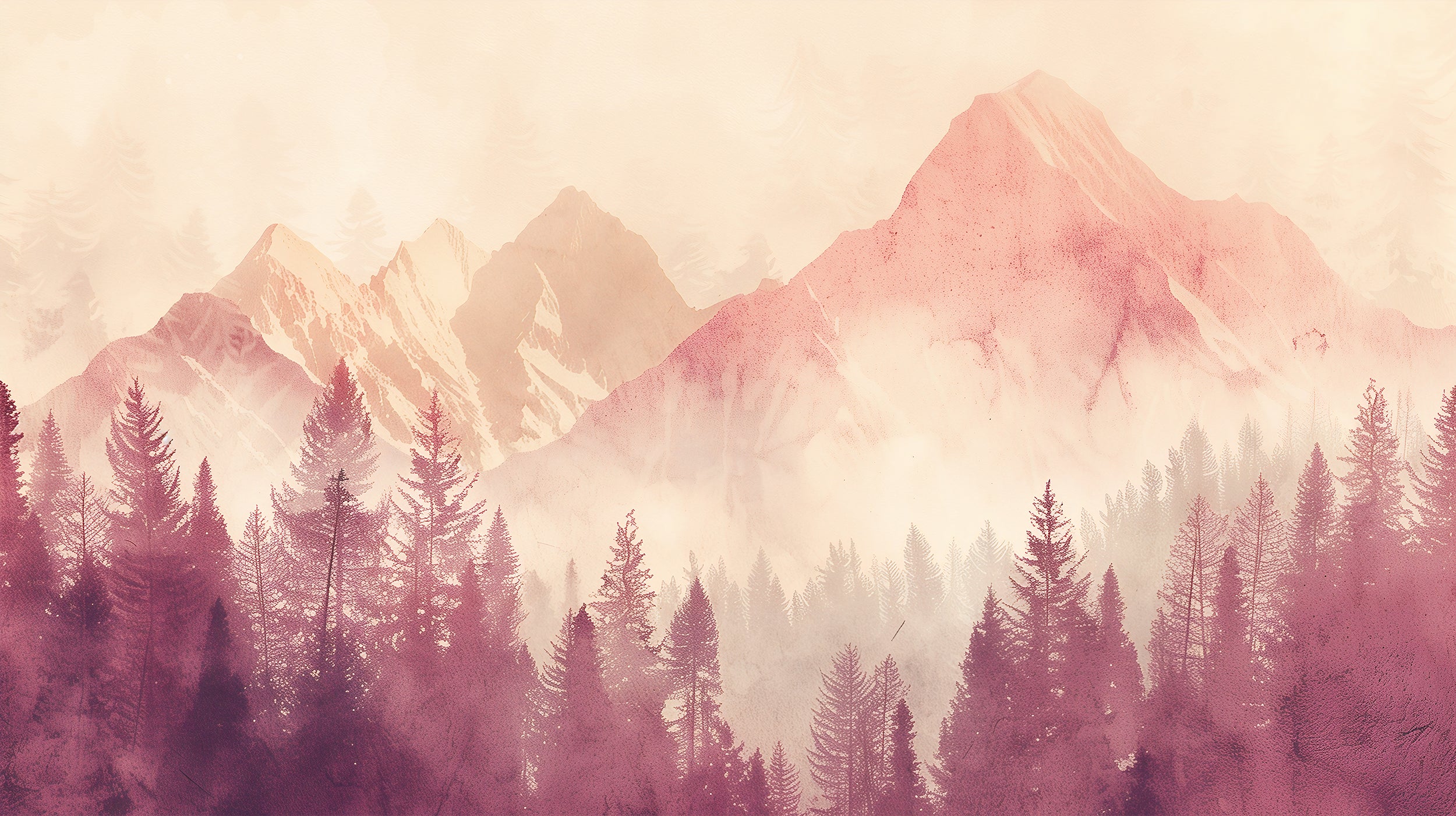 Peel and stick removable pink monochrome decor Pink mountain and forest wallpaper