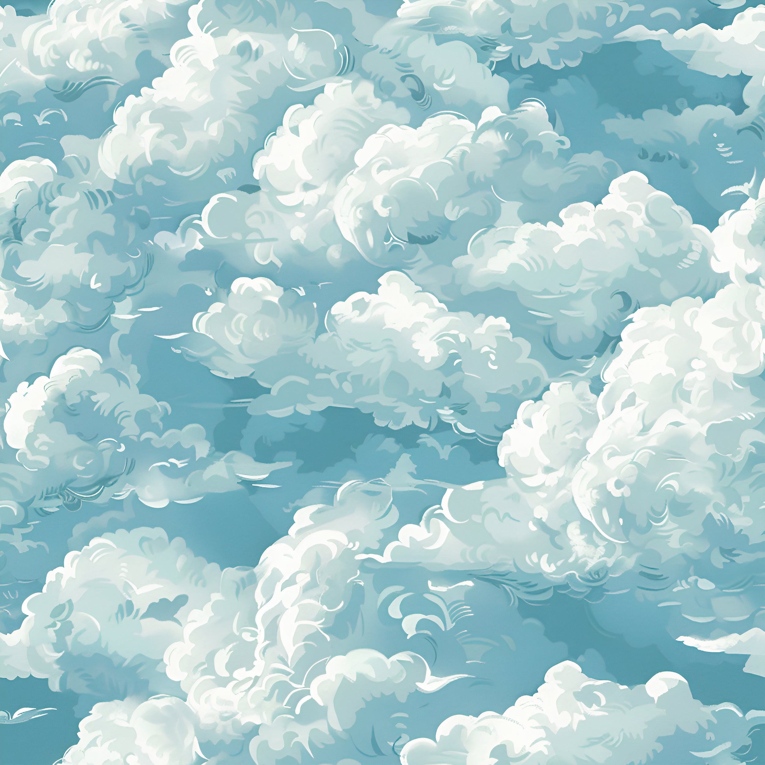 Blue and white clouds wallpaper for nursery Watercolor cloud pattern wall decor