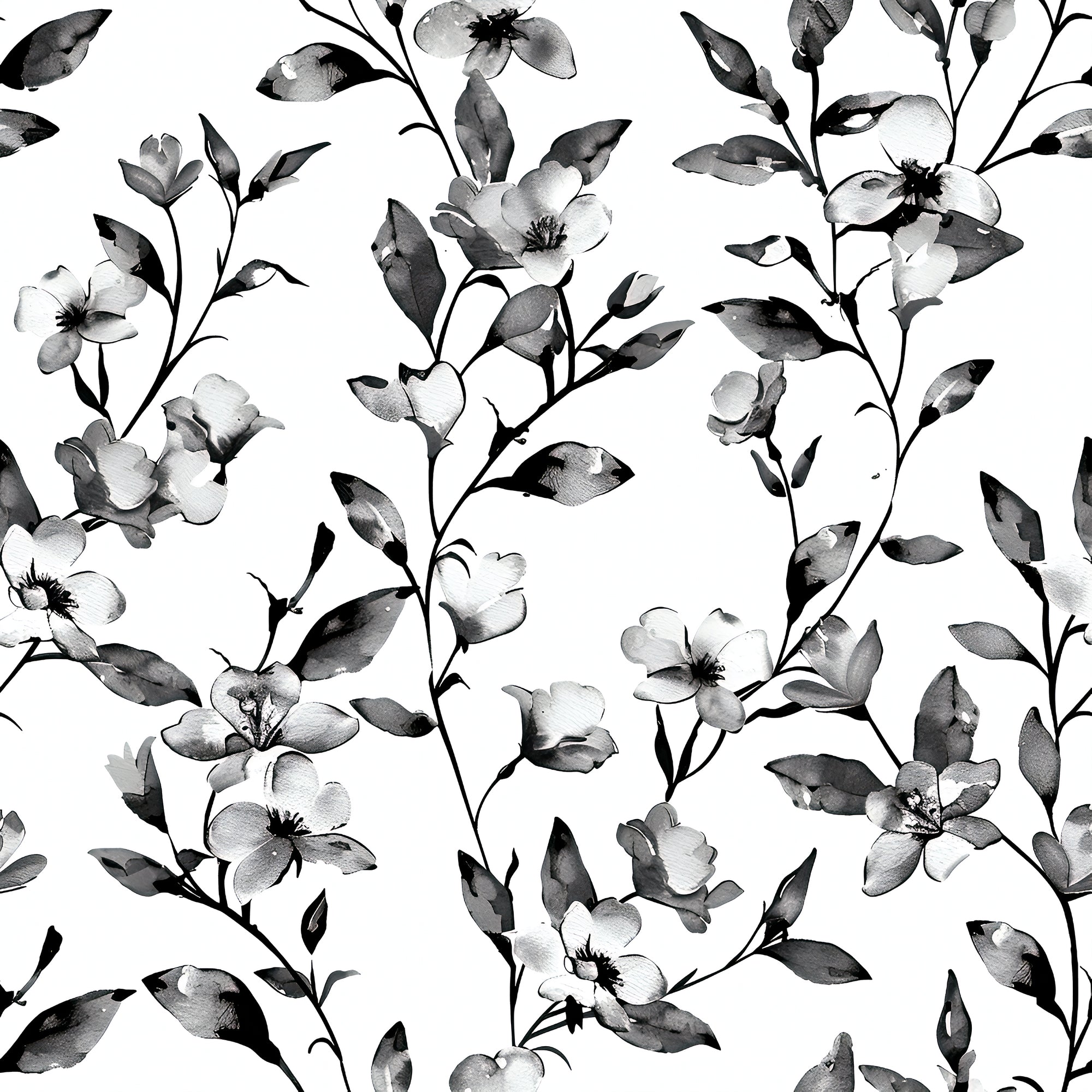Black and White Botanical Wallpaper - Monochrome Floral Wallpaper