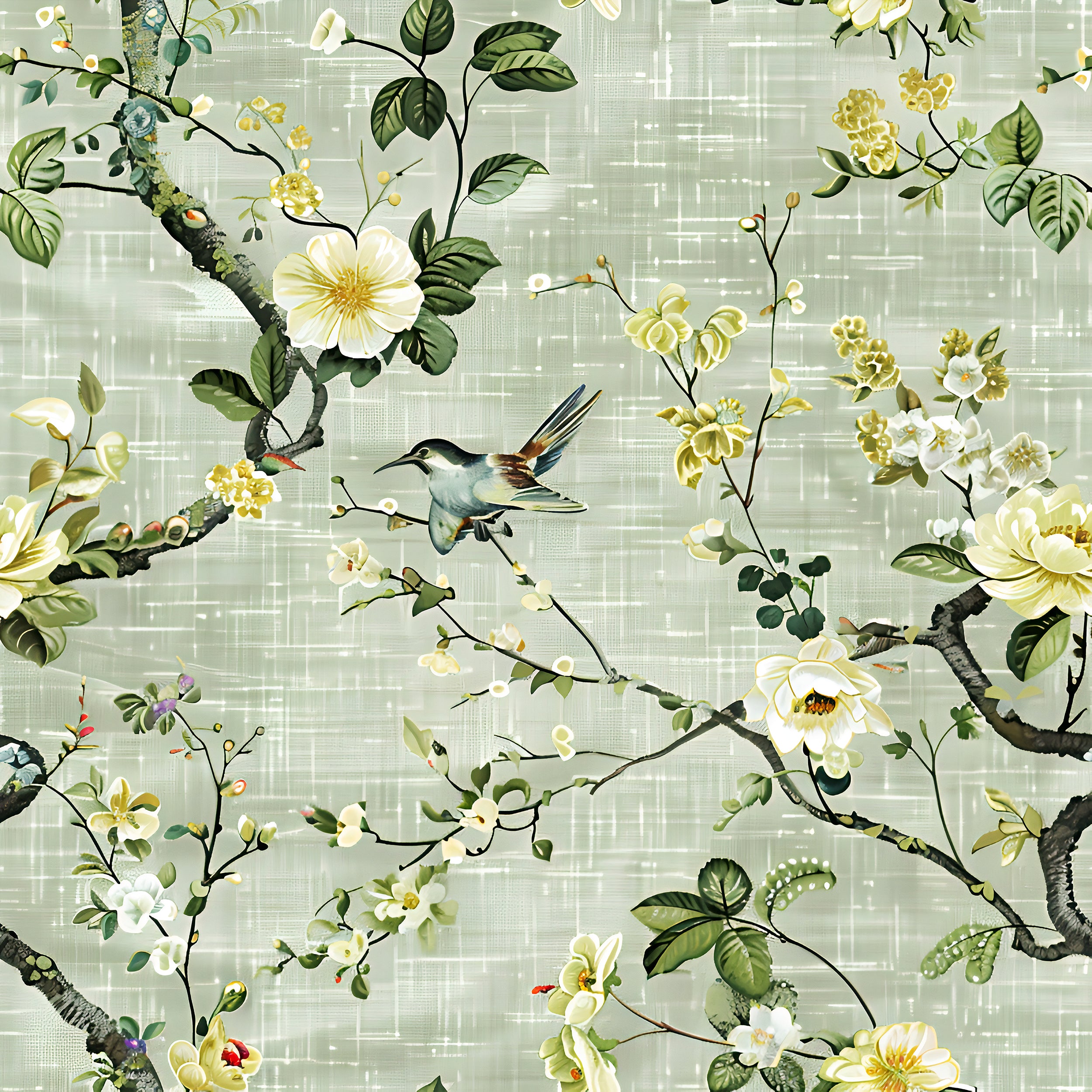 Light green botanical wall art Peel and stick botanical wallpaper