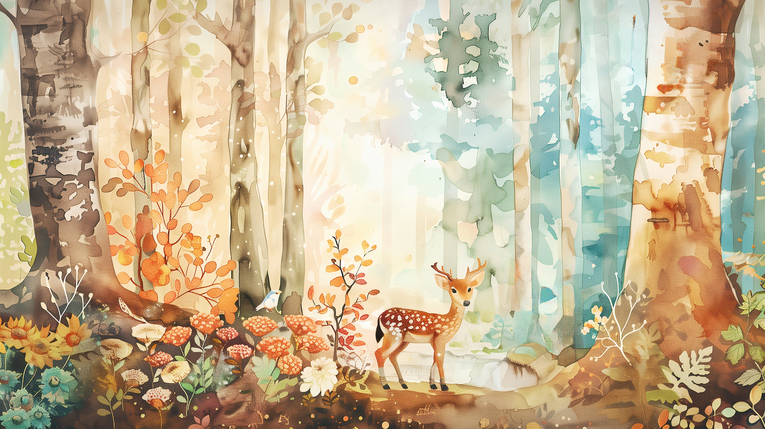 Baby deer in the forest wall decor Peel and stick cute animal kids mural