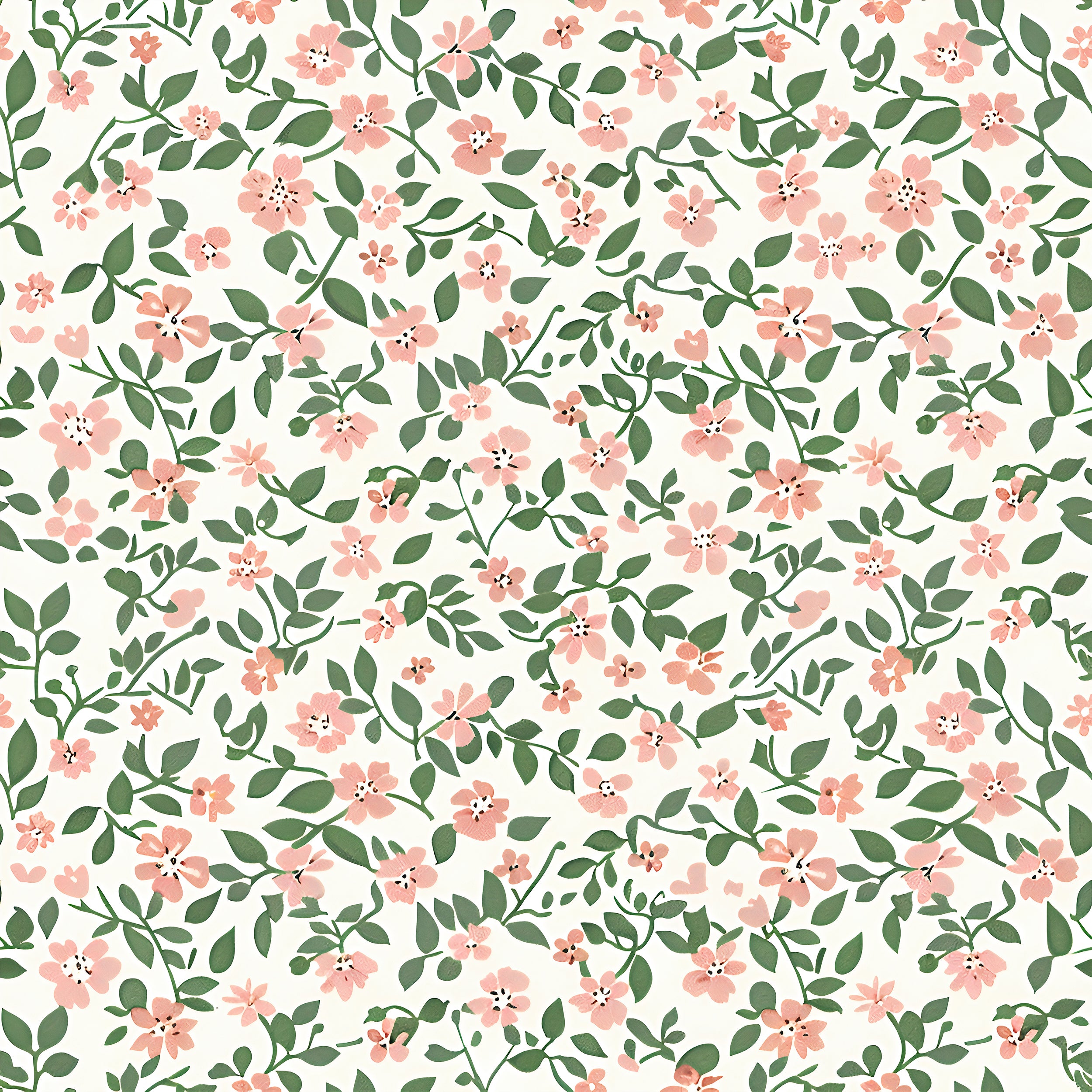 Pink and green botanical wall decor Peel and stick small flowers wallpaper