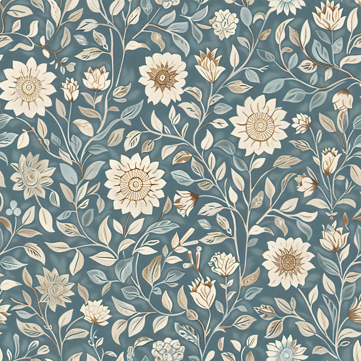 Floral Wallpaper in William Morris Style - Soft Blue Floral Wallpaper
