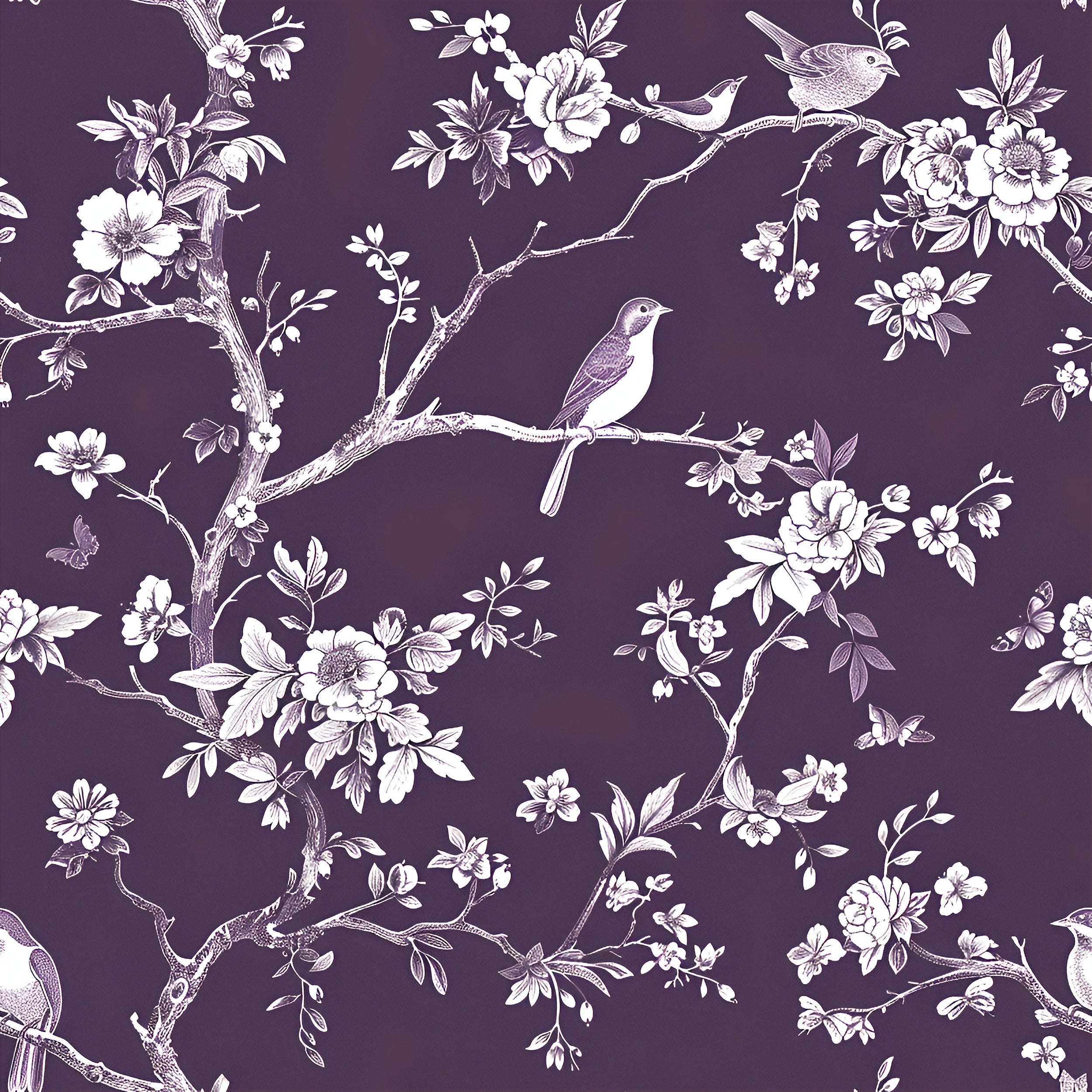 Peel and stick botanical classic wallpaper Removable purple floral wall decor