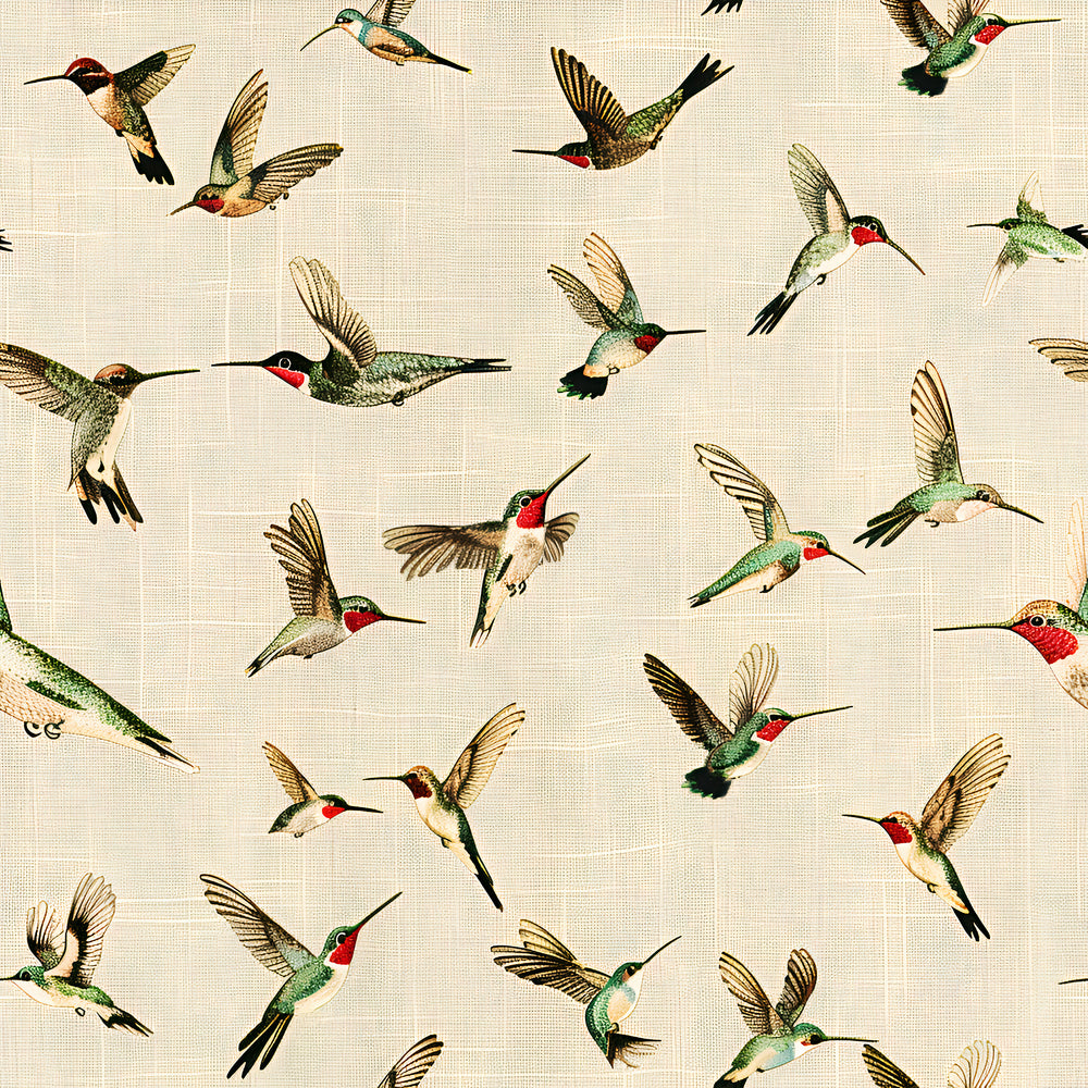 Colorful Birds Wallpaper - Neutral Linen Texture Beige Wall Decor