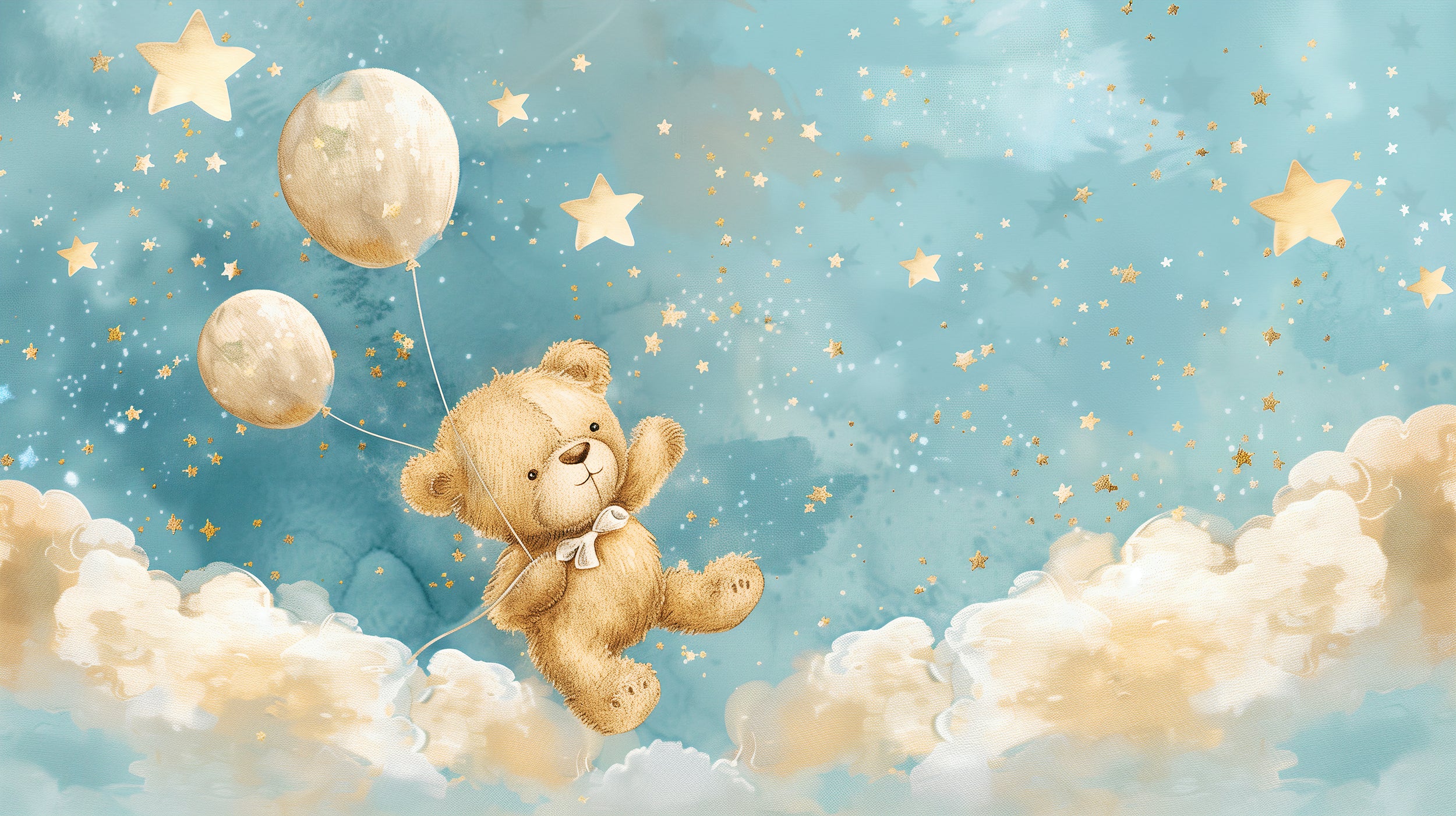 Peel and stick bear toy and balloons wall decor Removable cute bear in the sky mural for nurseries