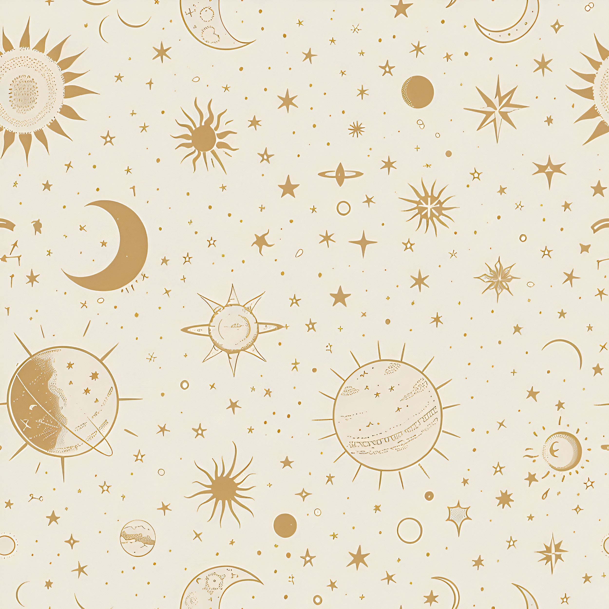 Removable beige space pattern wall decor Planets and sun wallpaper for children's rooms