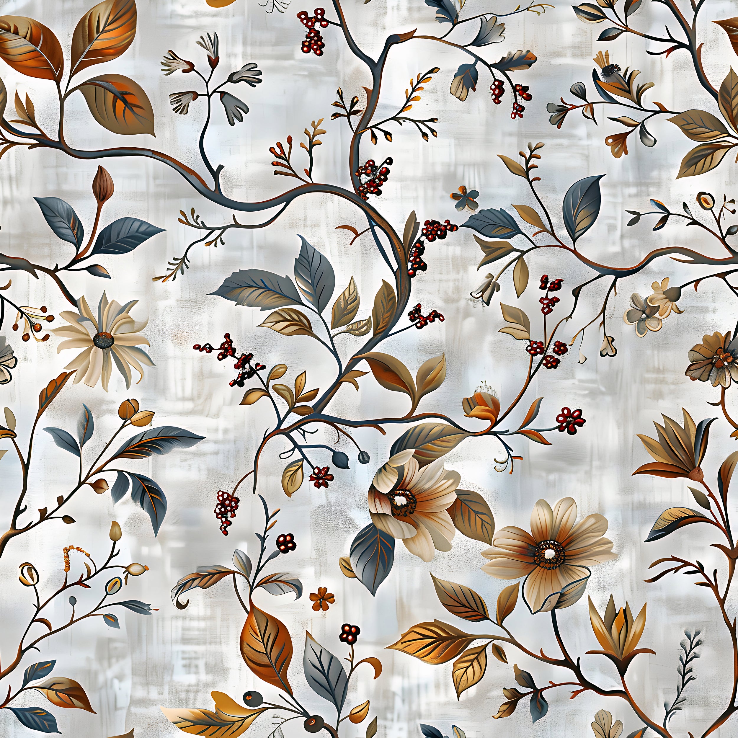 Autumn tree branches wall decor for living rooms Removable grey wallpaper with botanical design