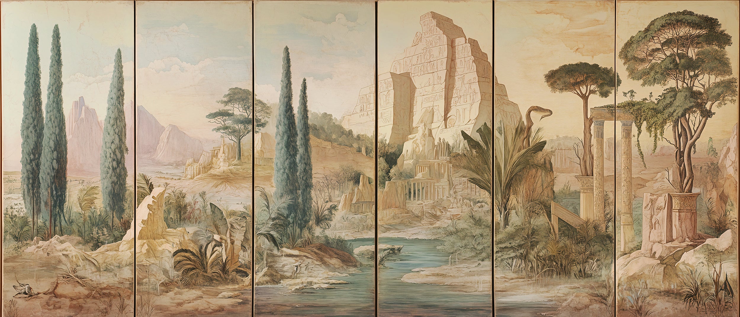 Peel and stick vintage Greek ruins wallpaper Removable ancient landscape wall mural