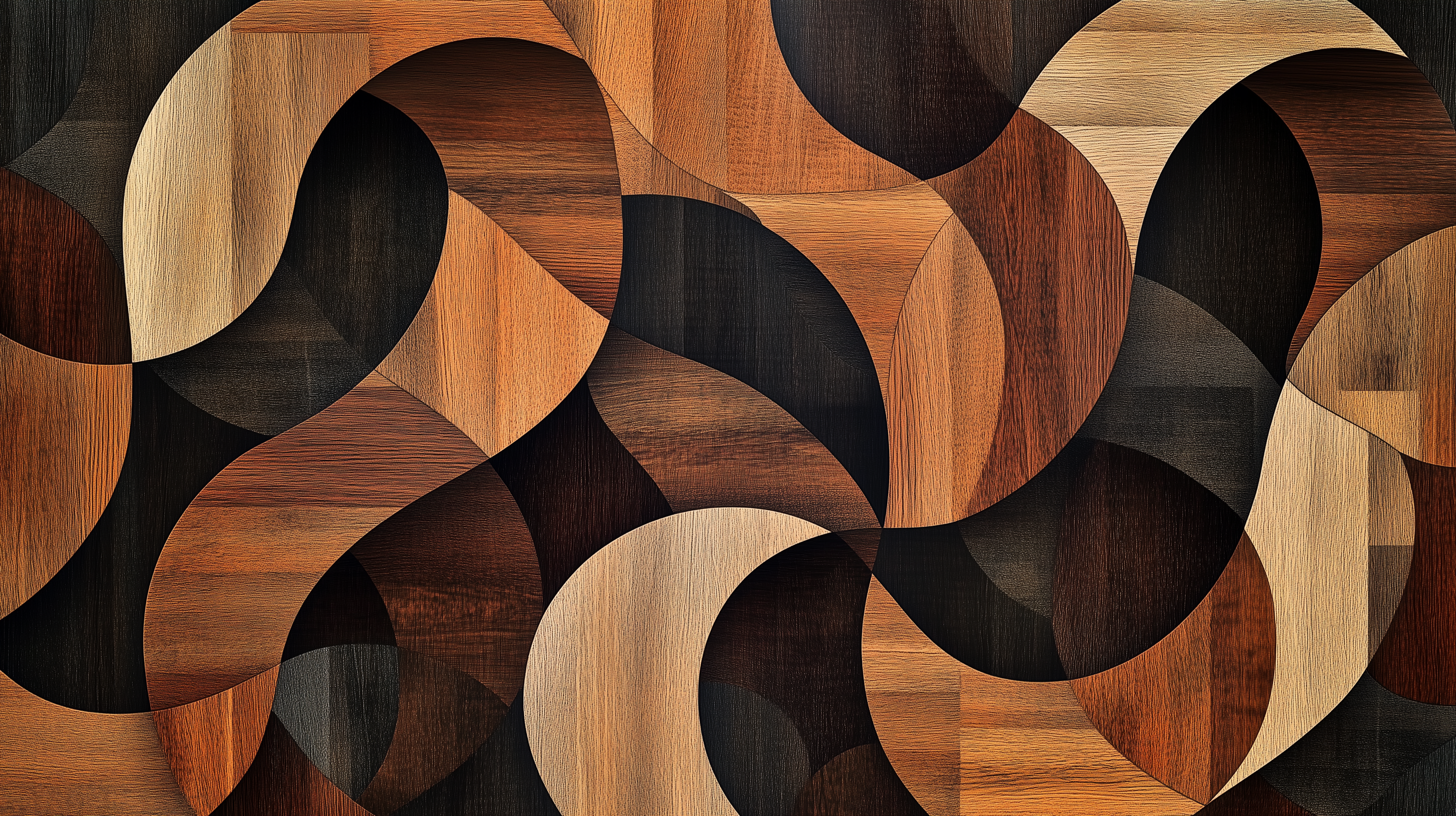 Dark brown wooden shapes wallpaper for accent walls.
Geometric wooden shapes abstract wall mural.