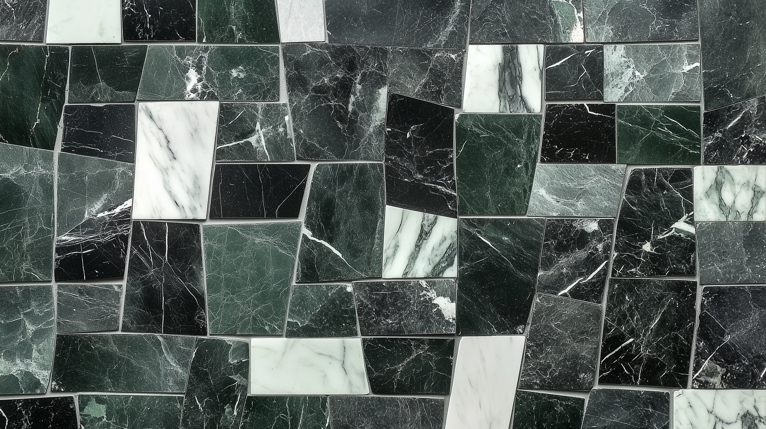 Elegant green and grey marble stone wall mural for home decor.
Modern marble patchwork mural in green and grey tones.