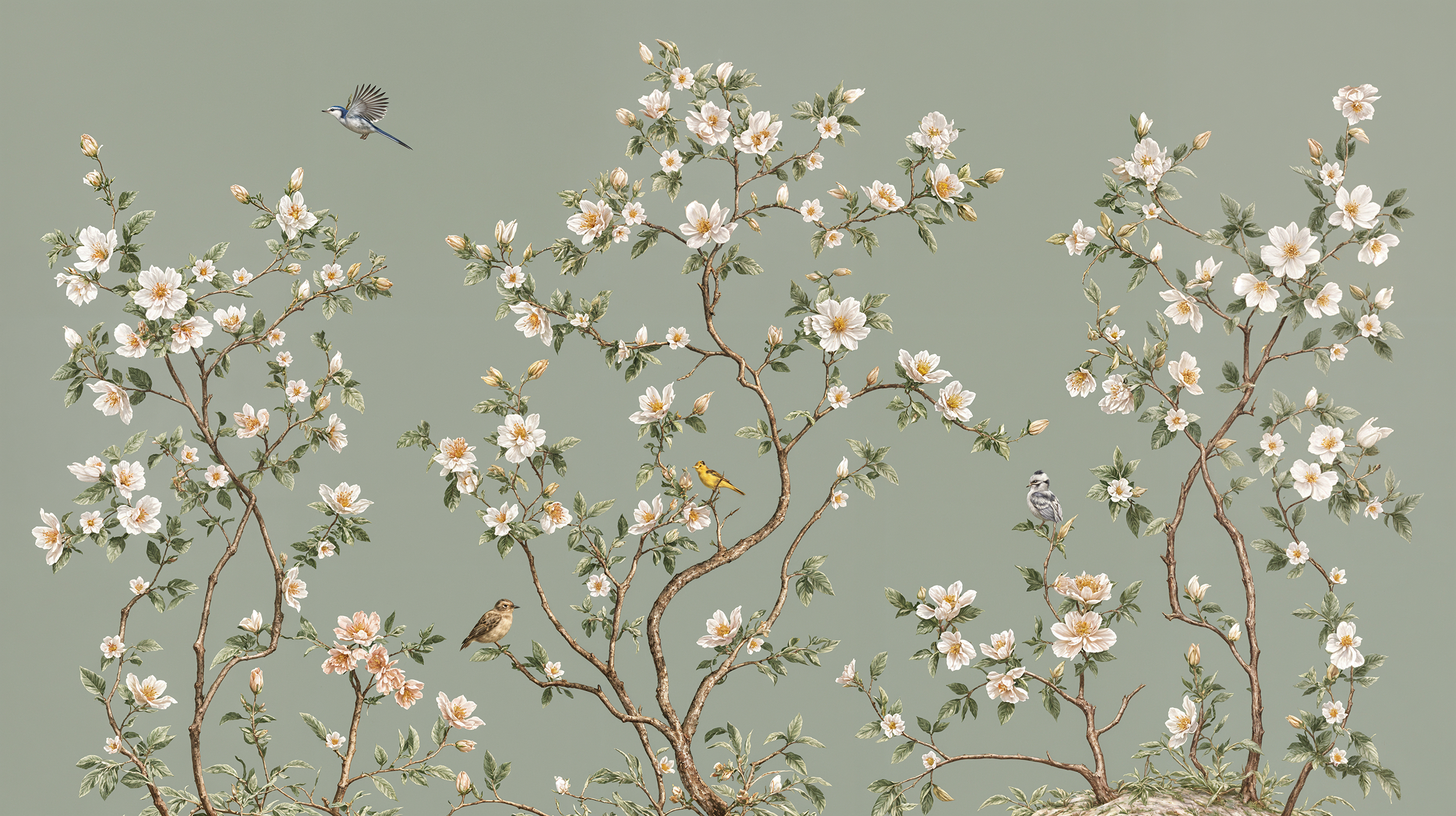 Botanical wall mural with birds

Tree branches and flowers wallpaper