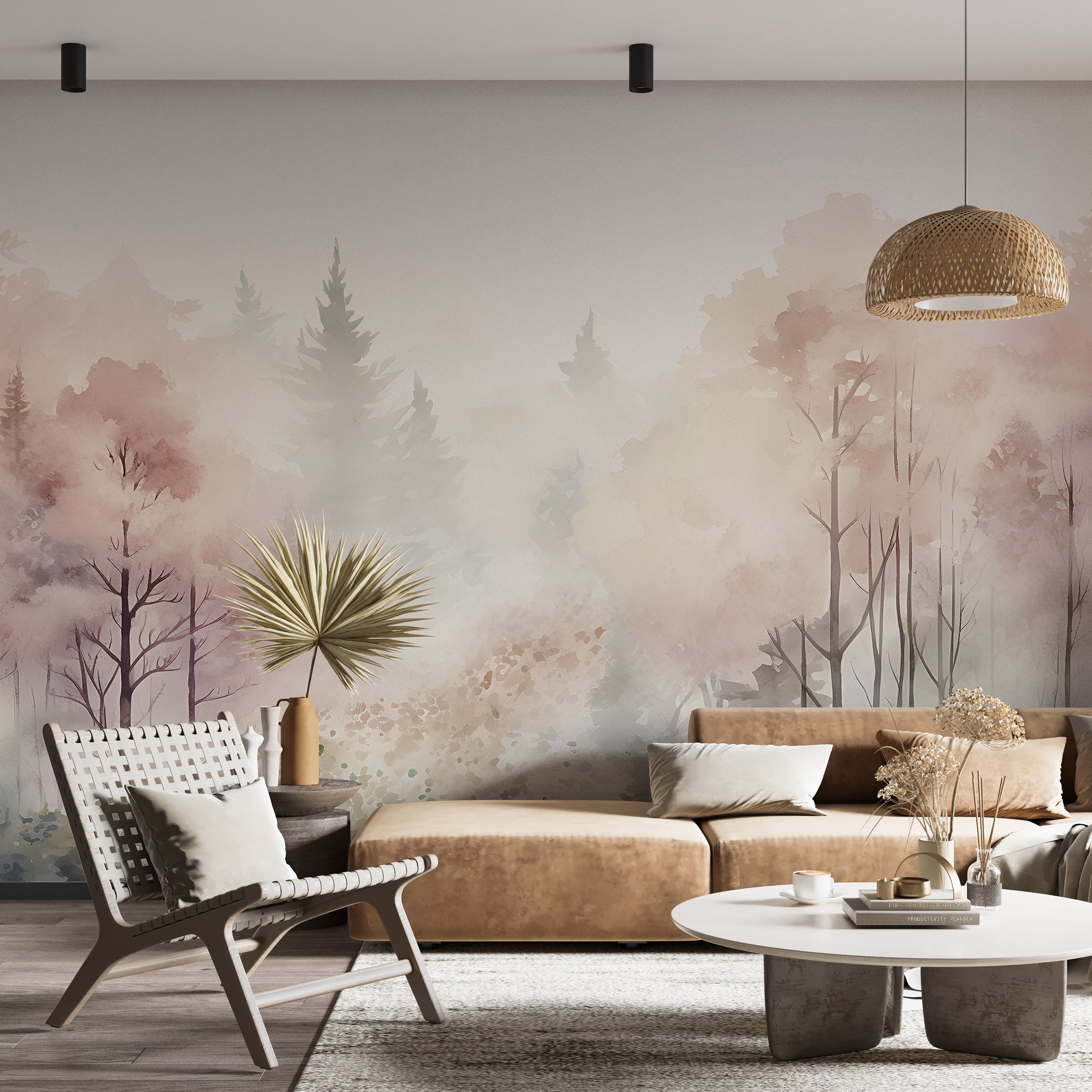 Elegant Landscape Wallpaper in Soft Pink