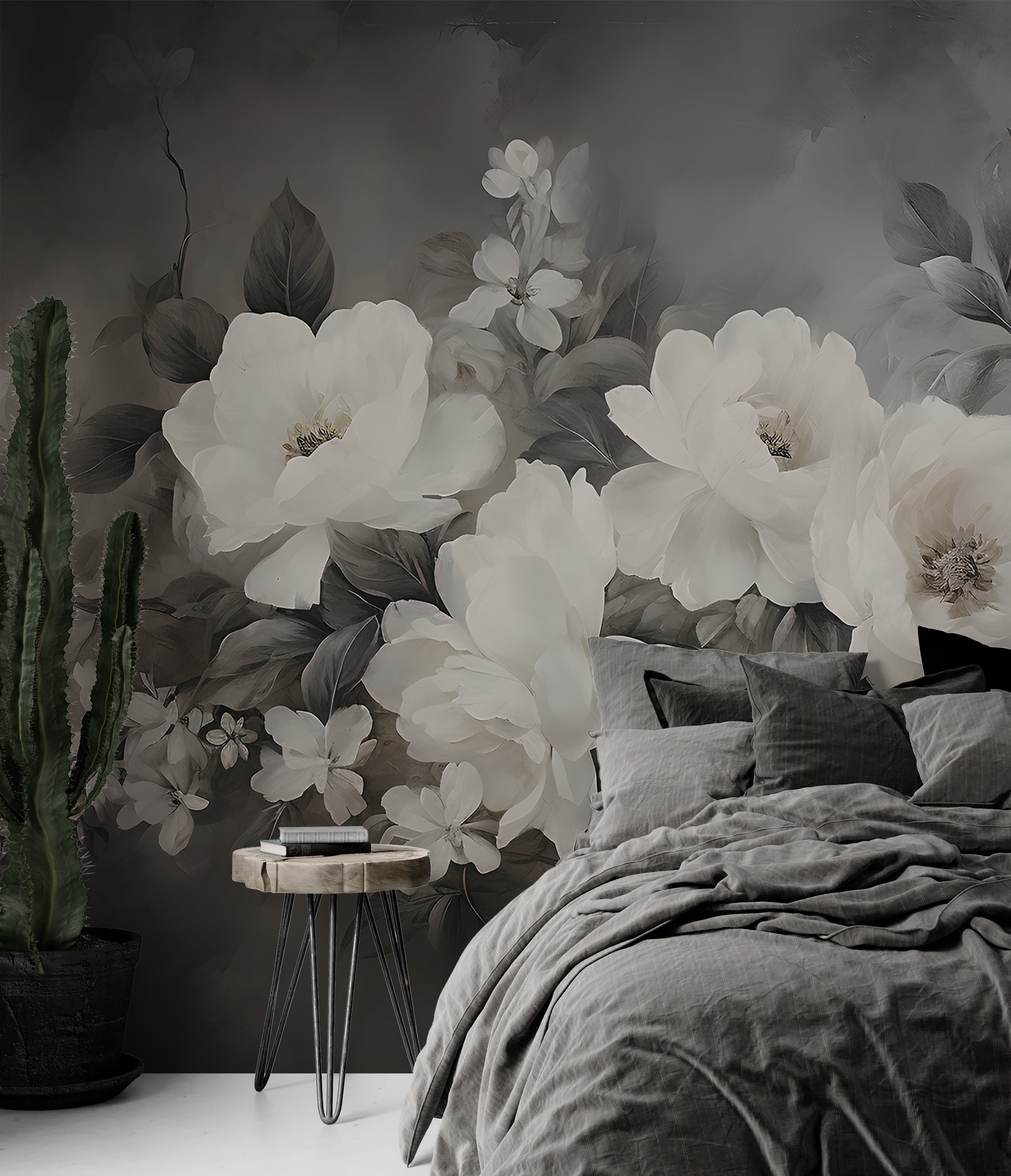 Grey Floral Peel and Stick Wallpaper