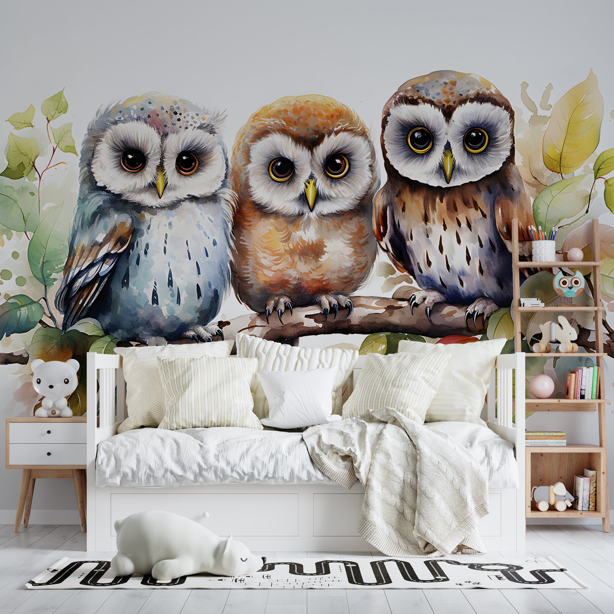 Watercolor Owls Nursery Mural
