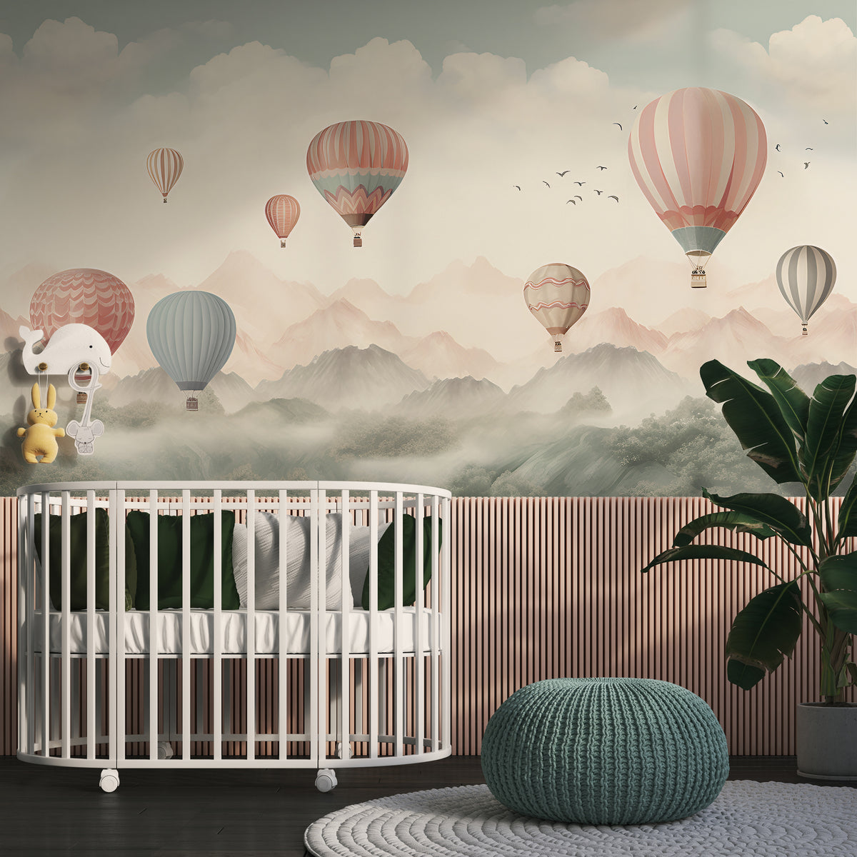 Nursery Hot Air Balloons Wall Mural - Mountains Landscape Mural