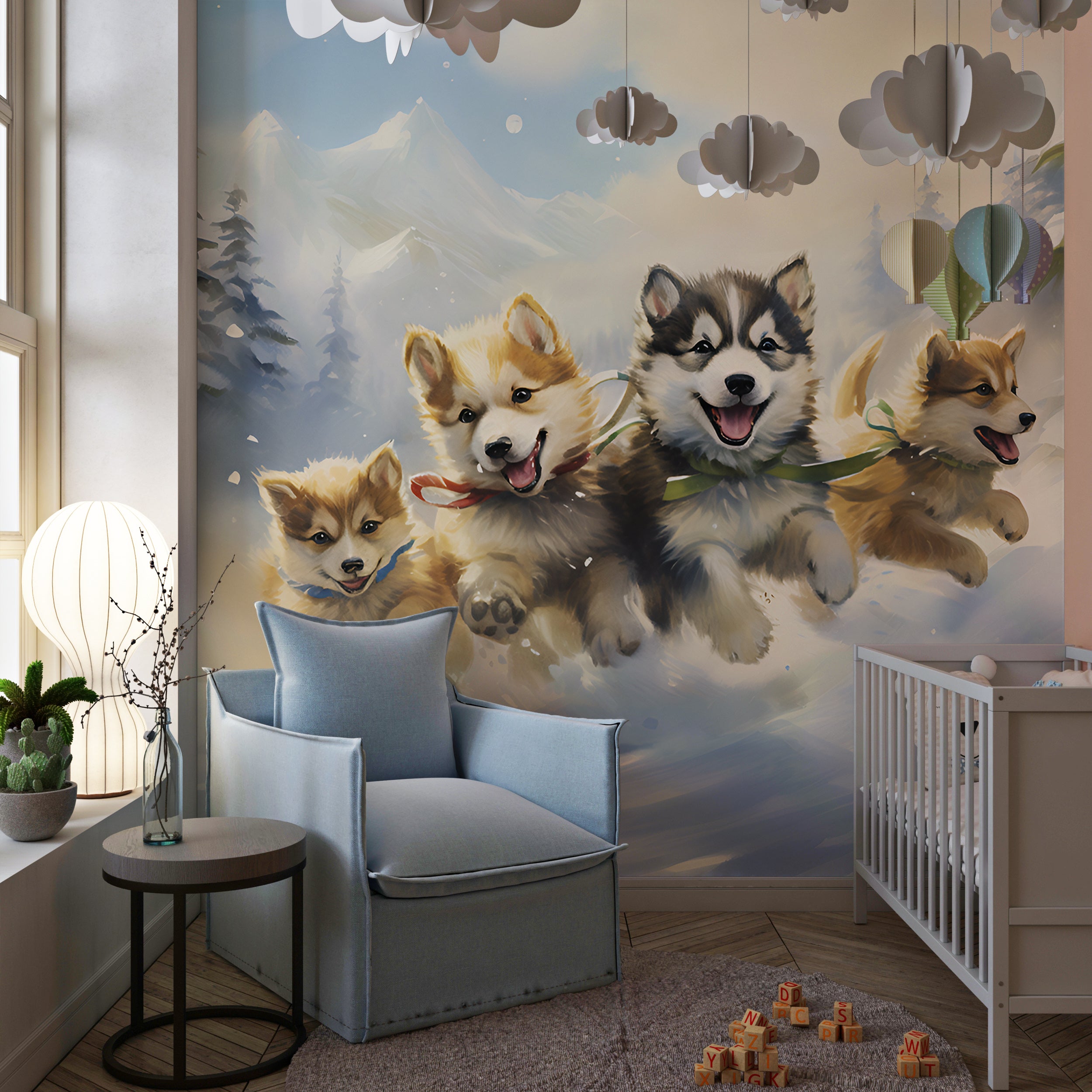 Puppies Peel and Stick Wall Mural