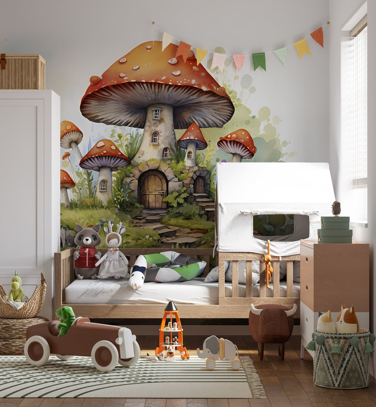 Mushroom House Mural - Fairy Forest Wallpaper