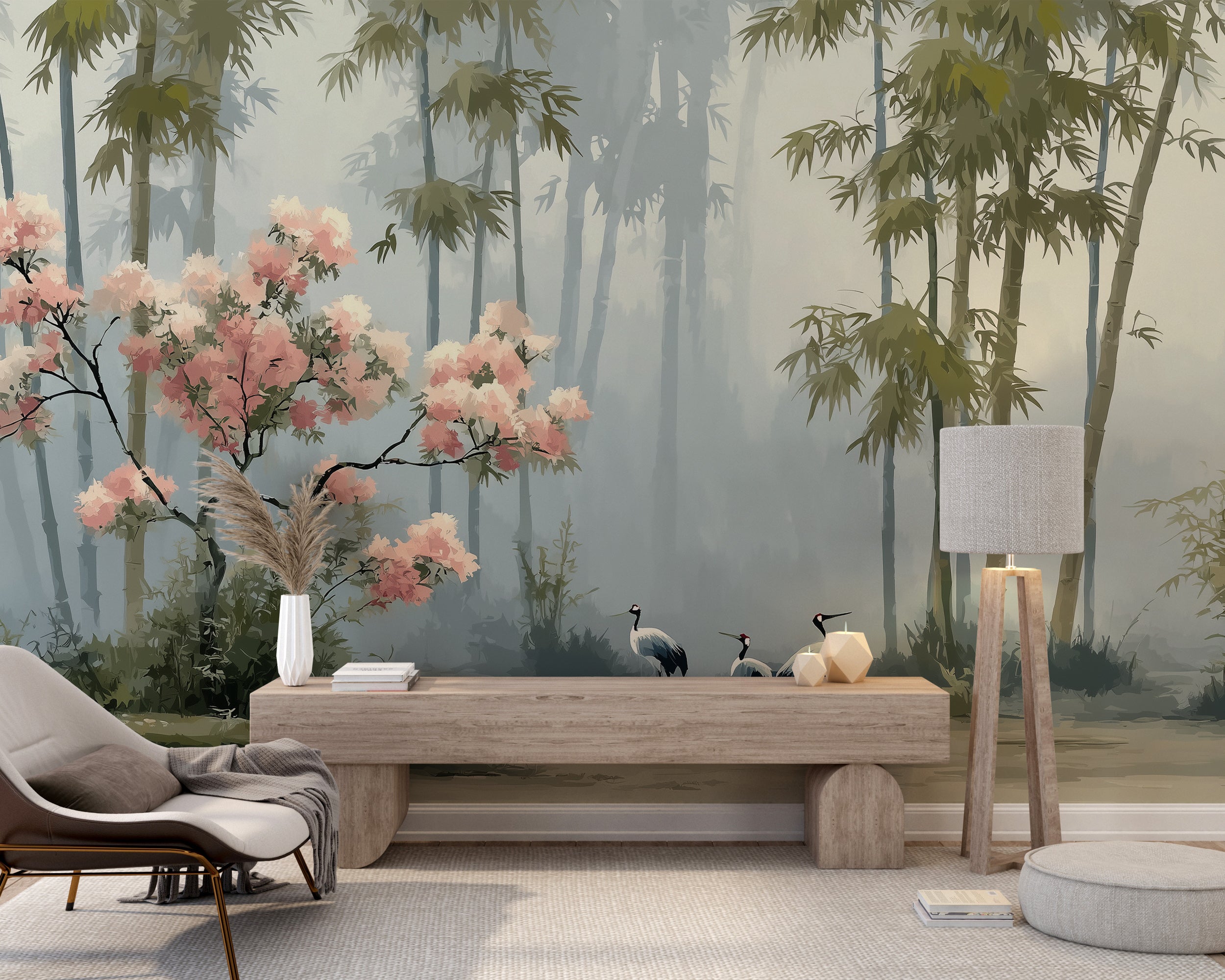 Elegant nature wall art wallpaper

Cranes and flowers scenic mural