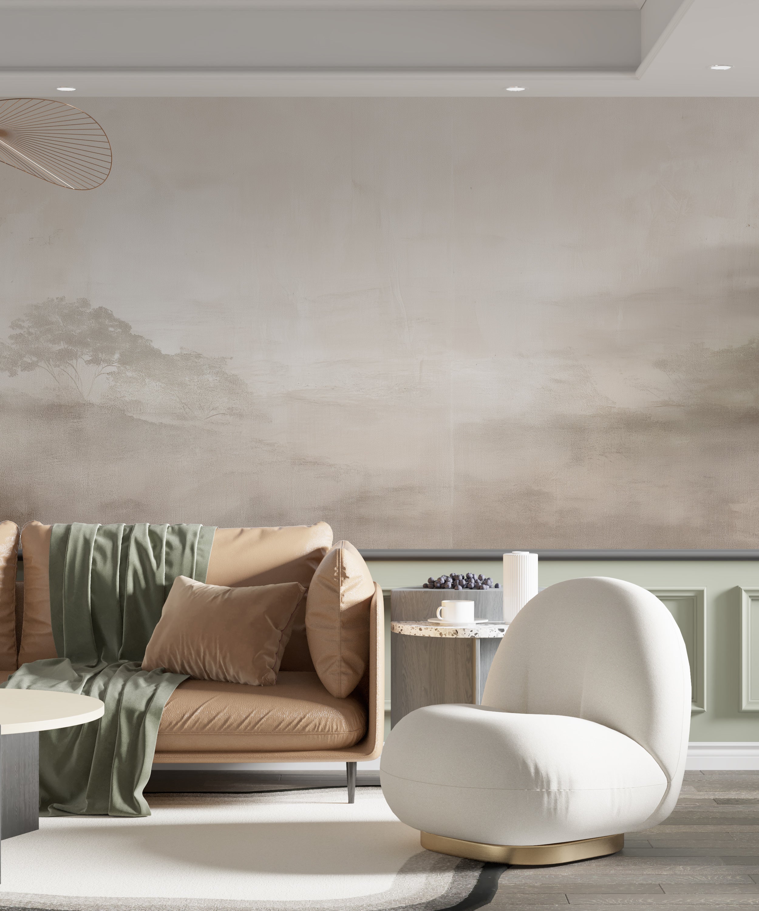Scroll-style forest mural design

Removable soft tone mural

