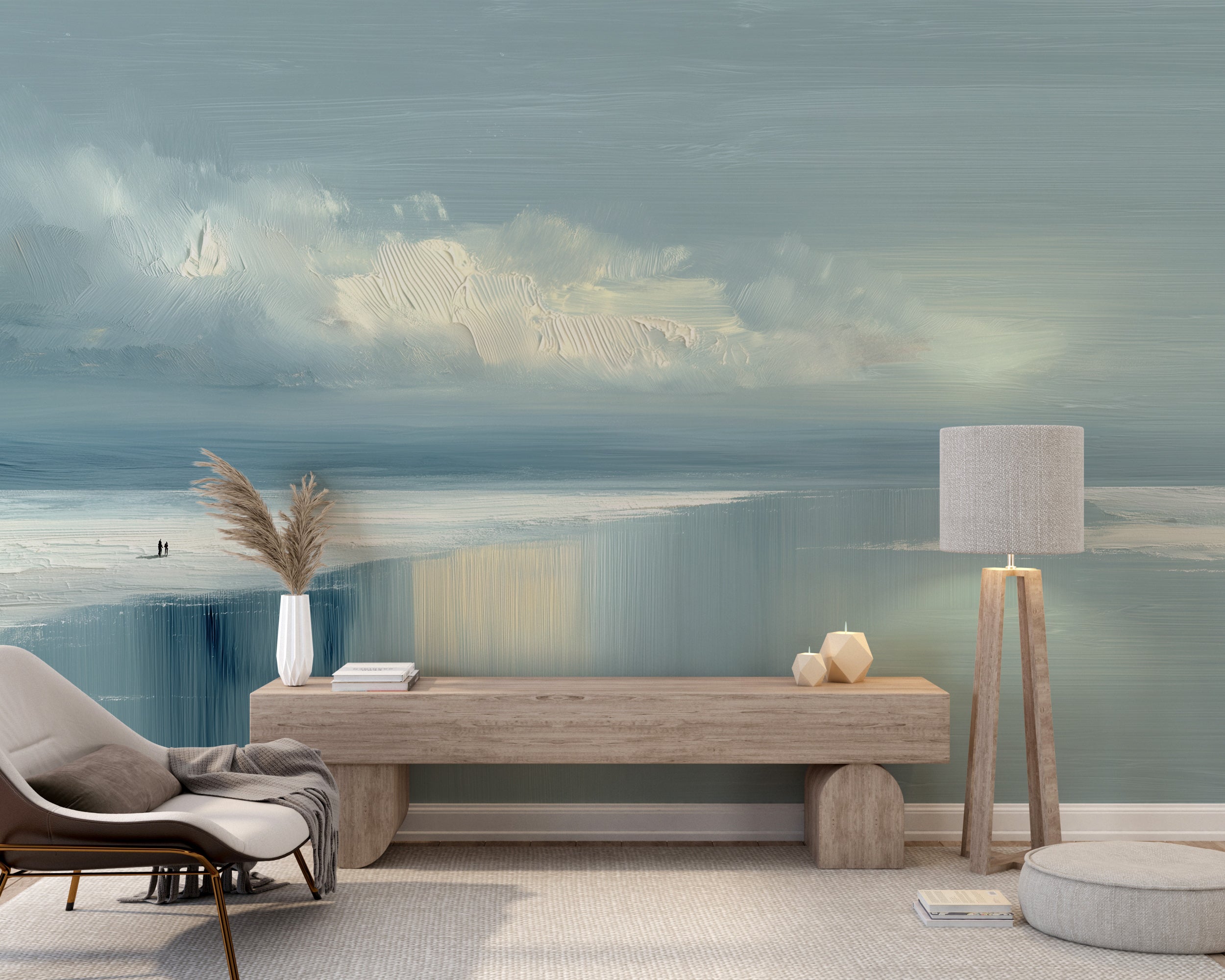 Coastal inspired wall decor

Gentle waves and cloud wallpaper