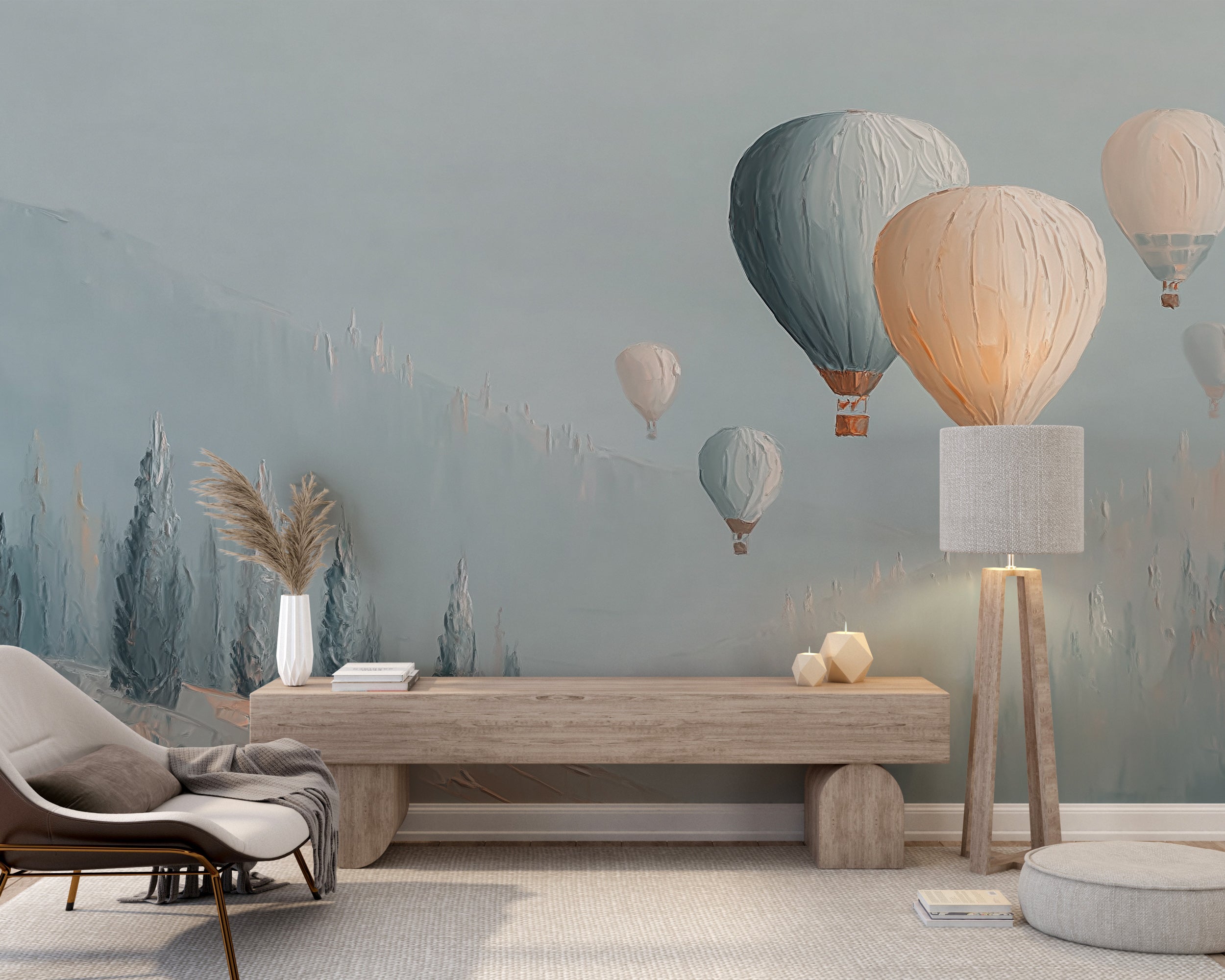 Calm scenery kids room wall mural

Blue and pink balloon wall decor