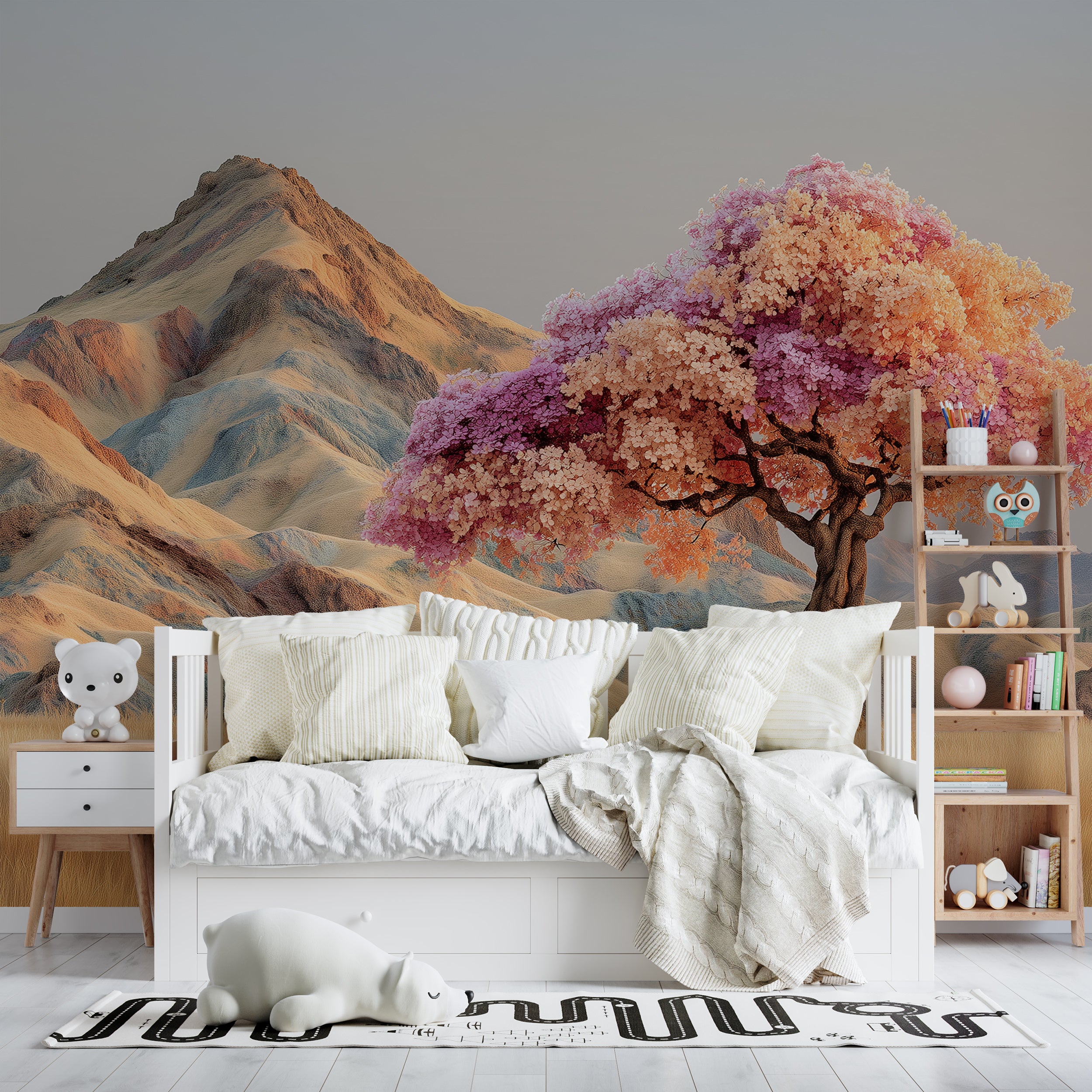 Blooming tree and mountain wallpaper

Accent mural with colorful landscape