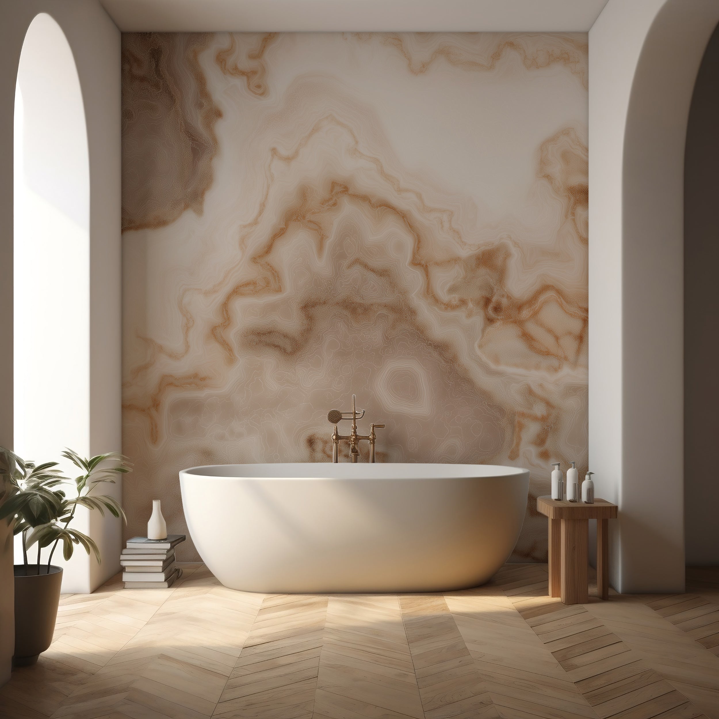 Warm tone marble wall decor

Earthy minimalist marble wallpaper