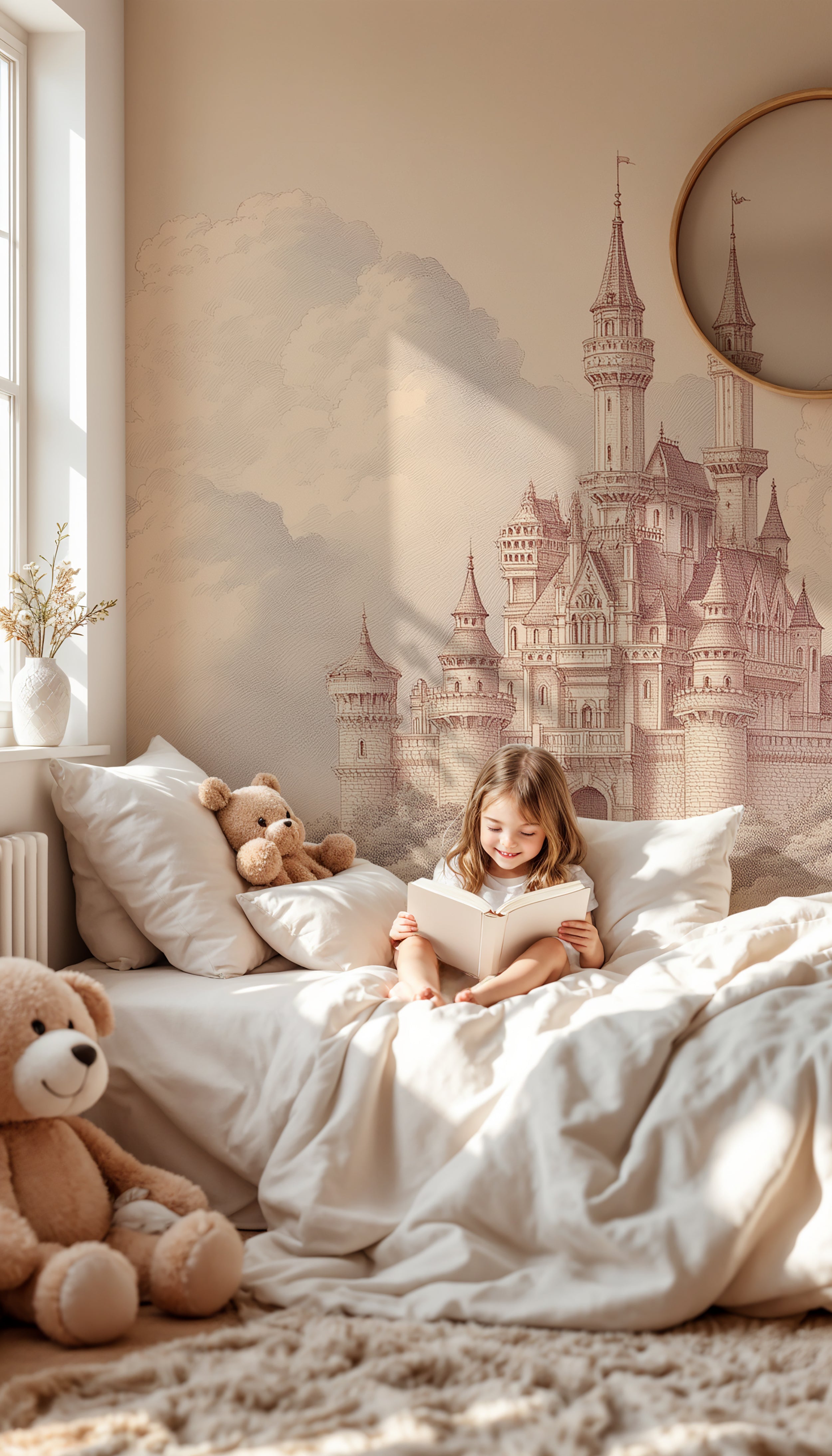 fairytale castle mural for kids room

pastel clouds and princess castle wallpaper