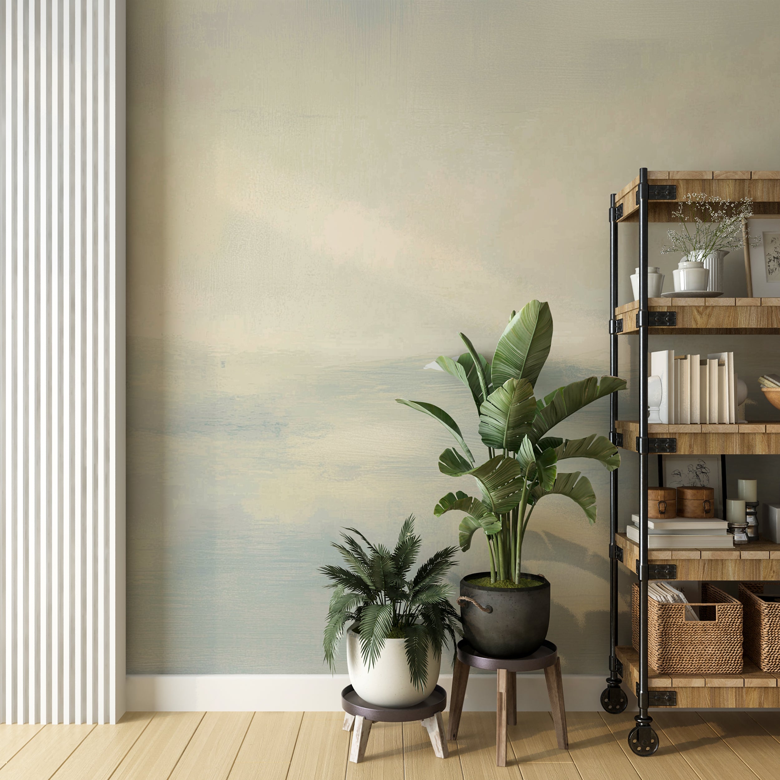 Tranquil pastel coastal horizon mural

Light-filled neutral abstract ocean painting