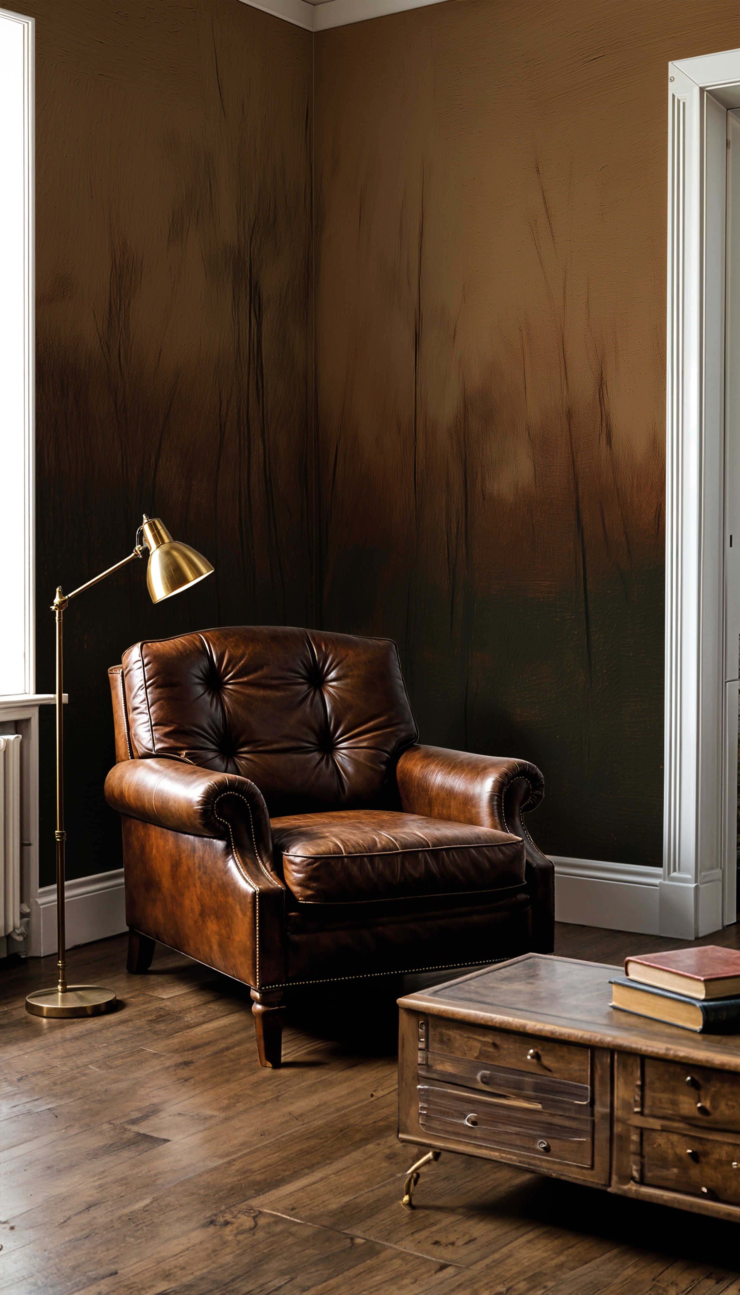 Dark moody abstract forest mural

Burnt orange and black botanical wall art