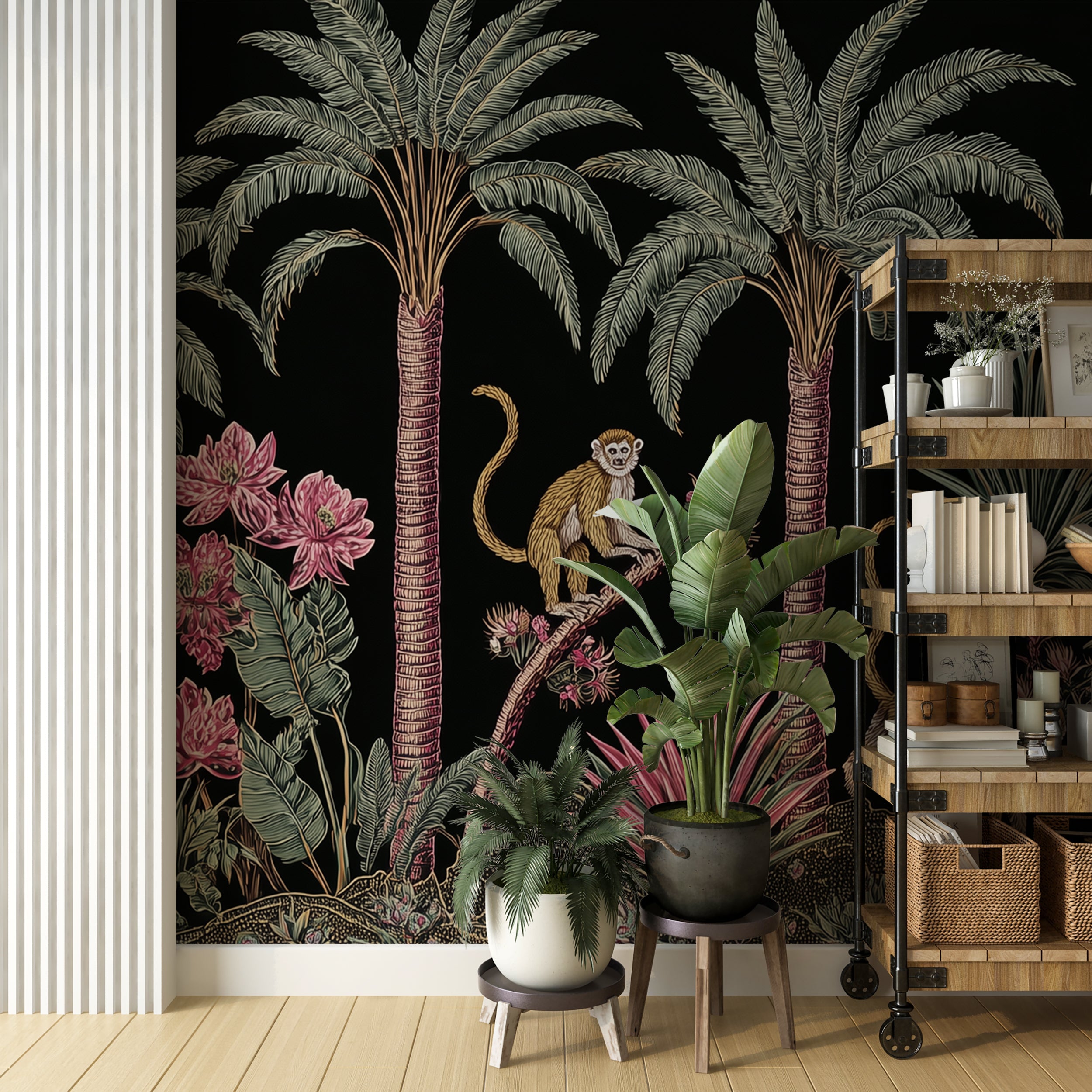 Black and pink jungle scene wallpaper

Playful monkey mural for creative interiors
