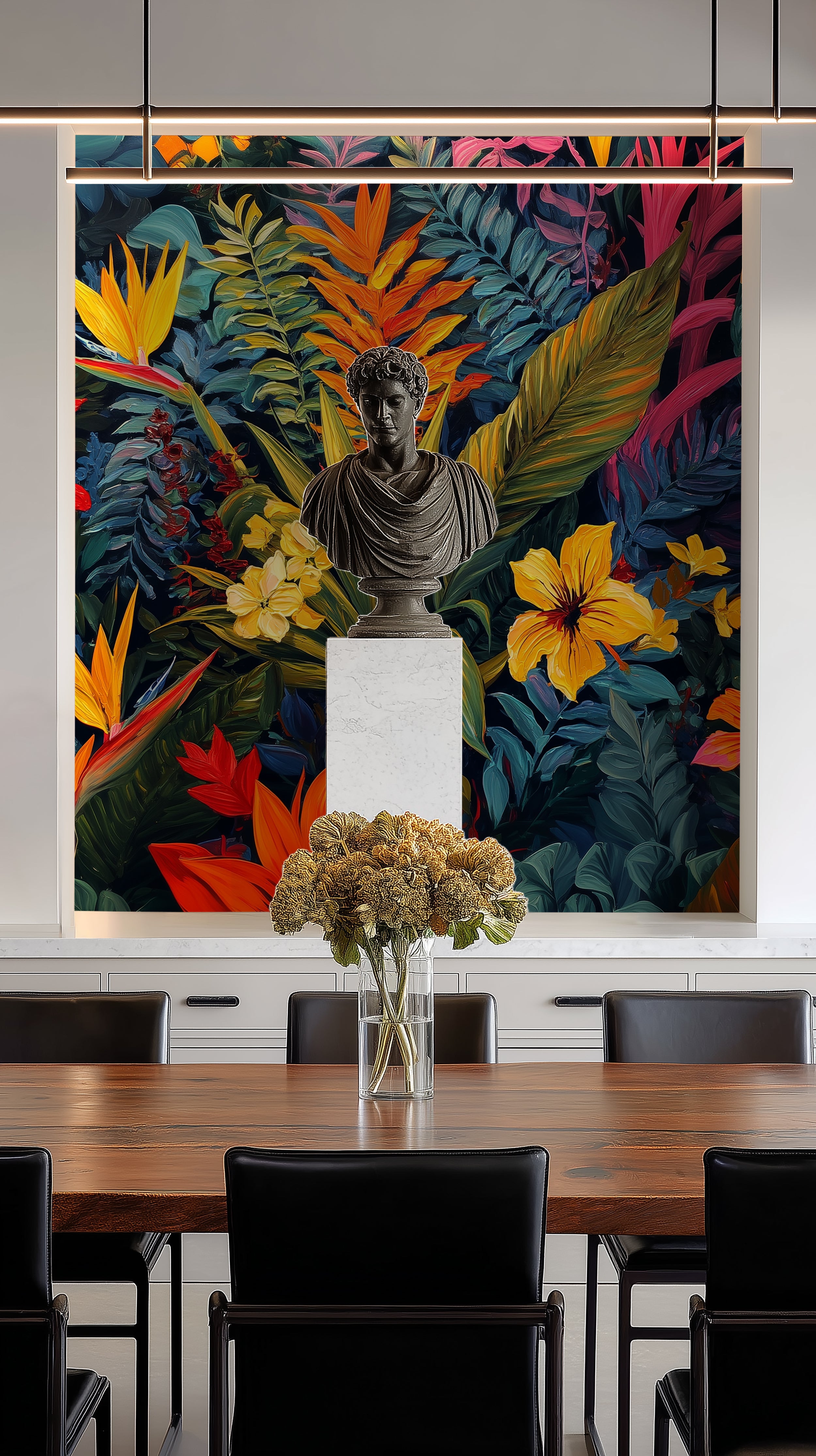 Tropical floral wall mural Colorful jungle wallpaper design