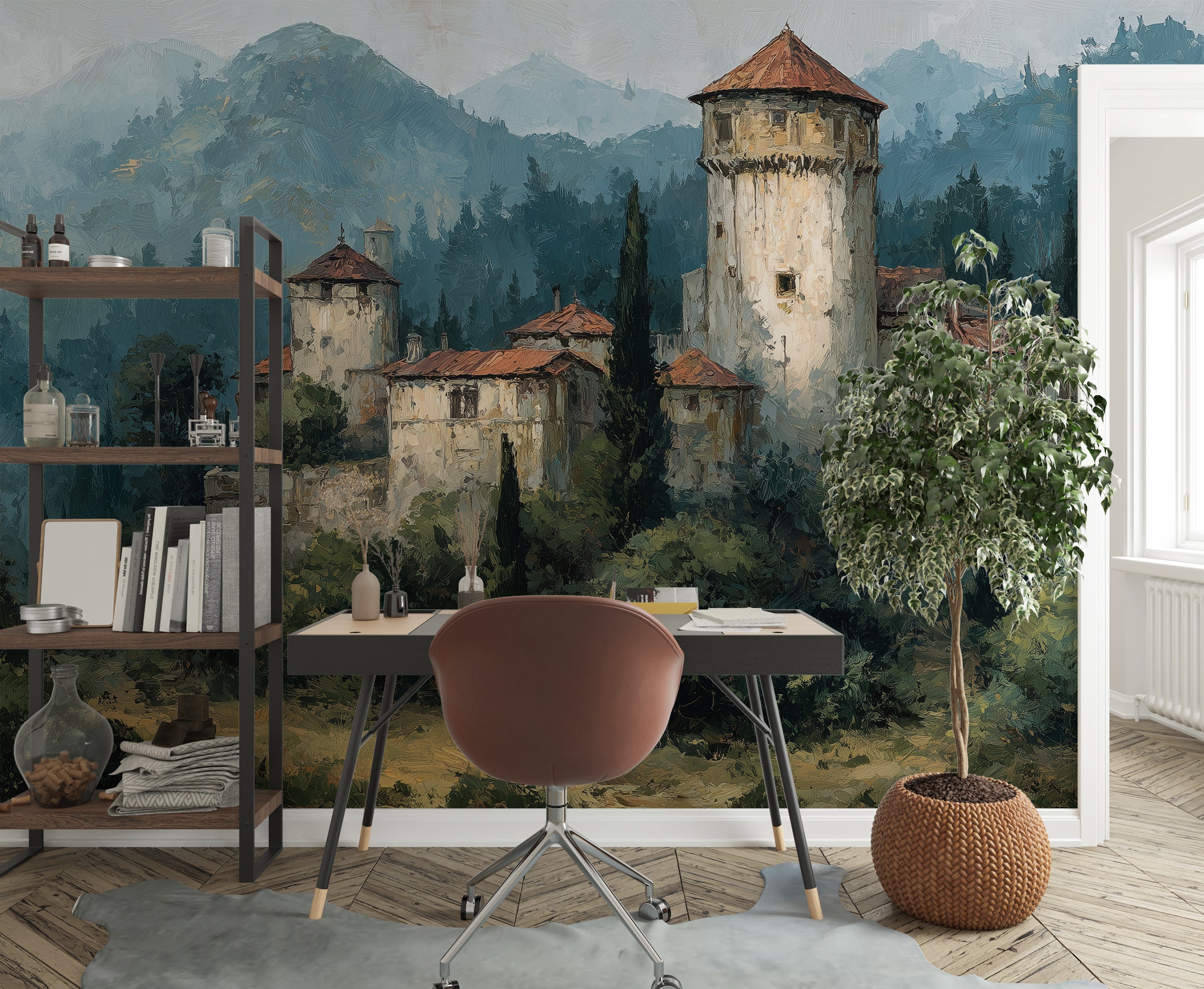 historical scenery wall covering
romantic european castle mural