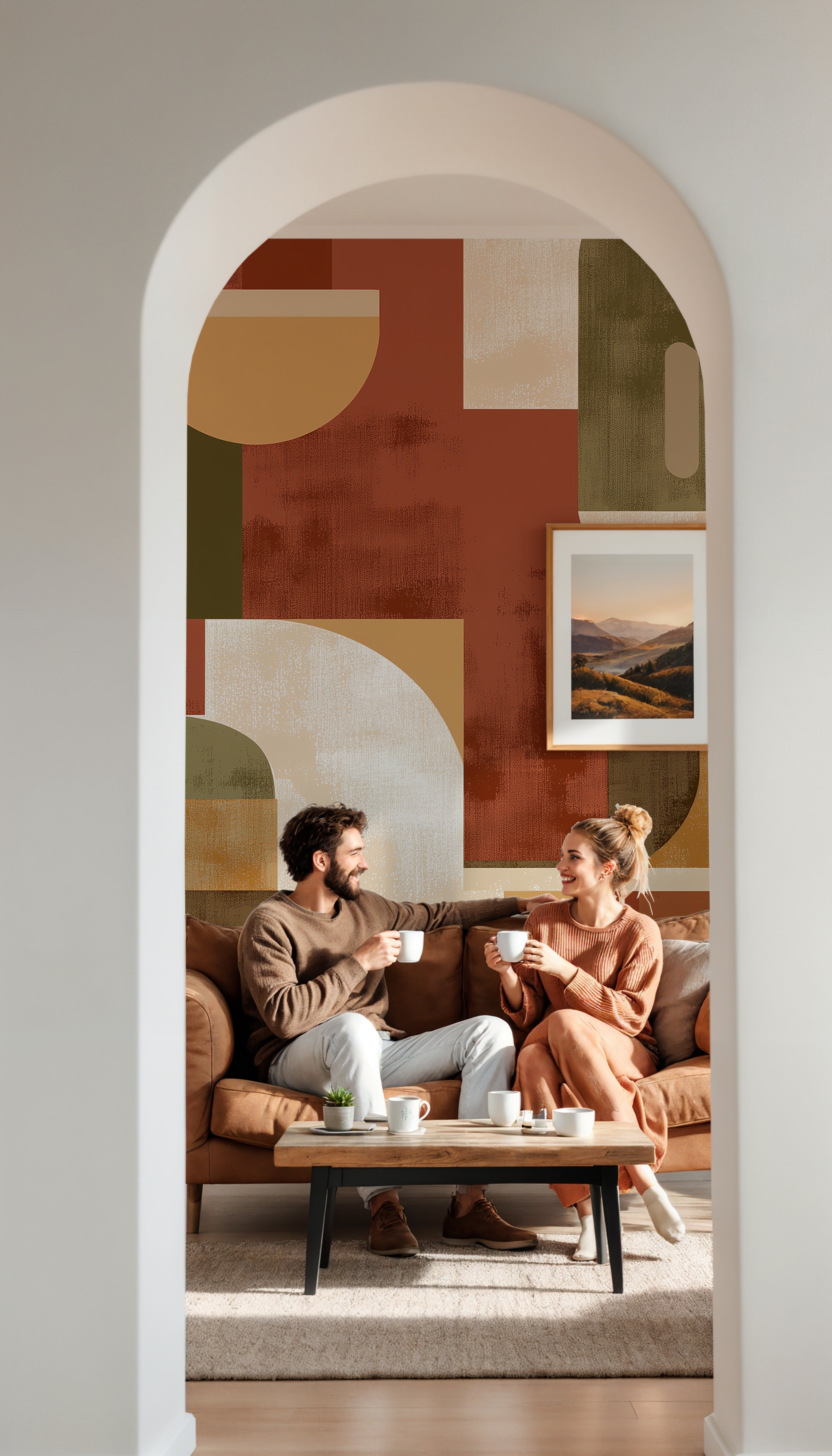 abstract terracotta wallpaper mural
mid century modern wall art pattern