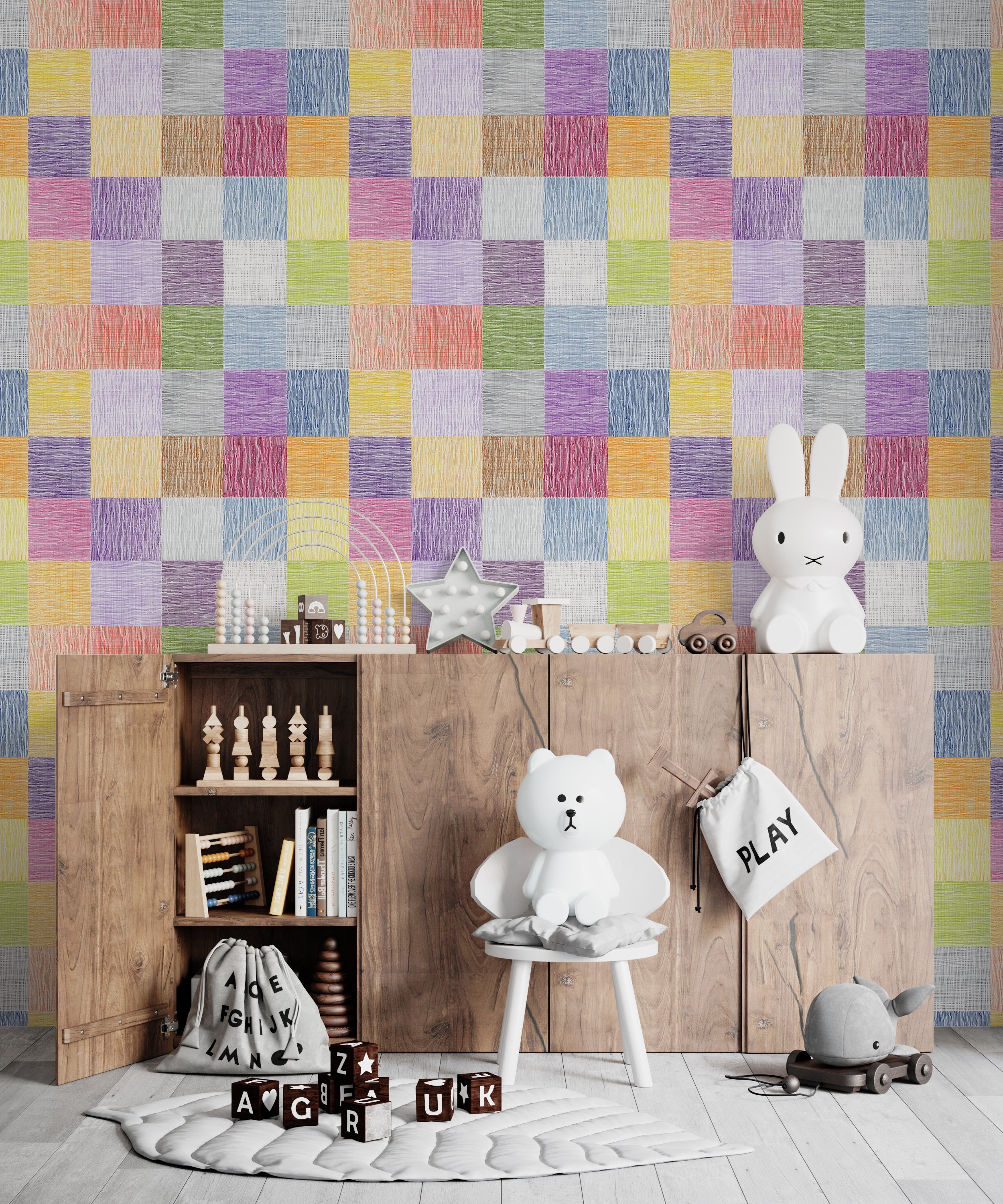 colorful crayon patchwork wallpaper

kids room wallpaper with rainbow squares