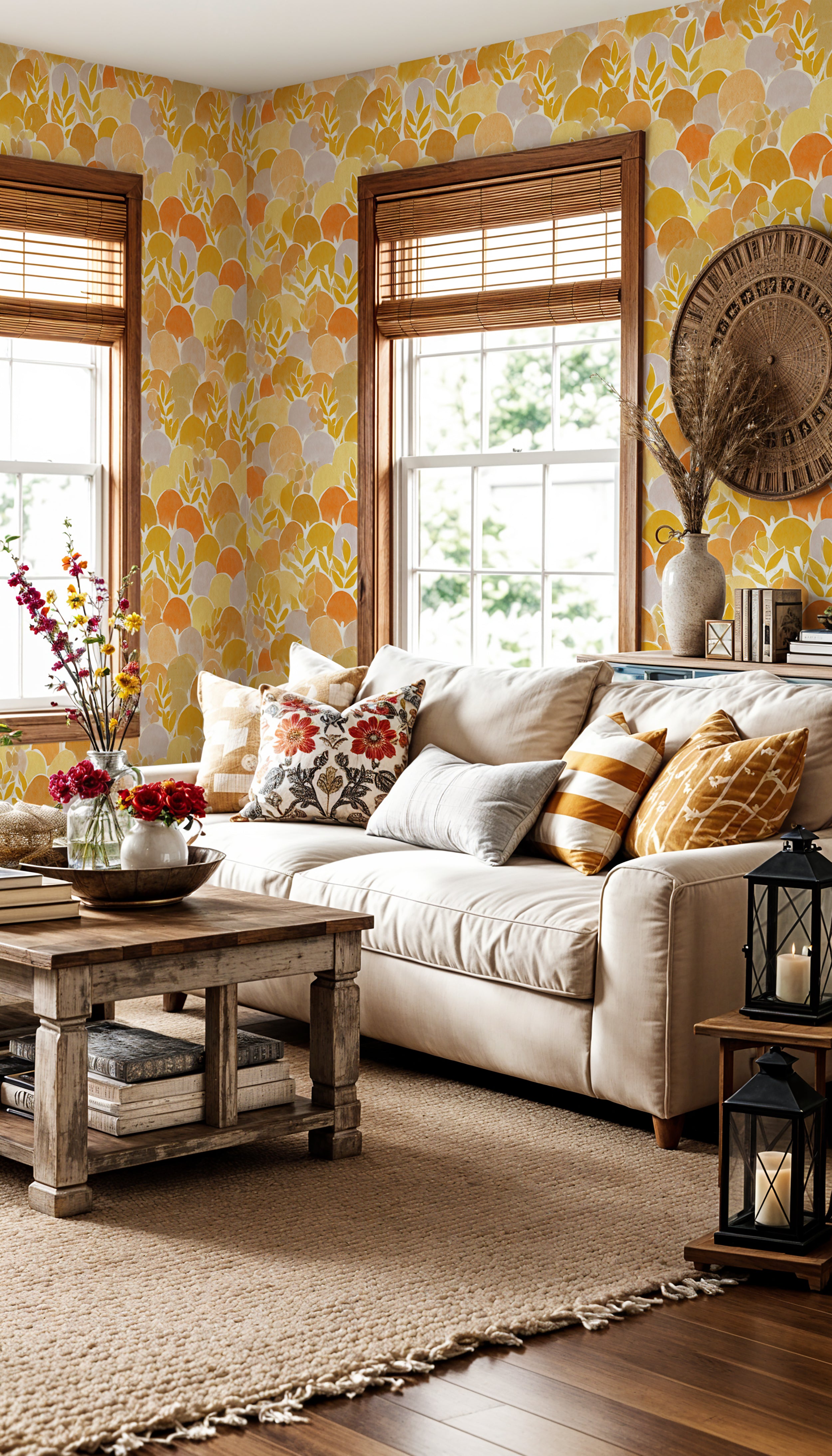 golden orange watercolor leaf wallpaper

autumn inspired leafy mural wallpaper