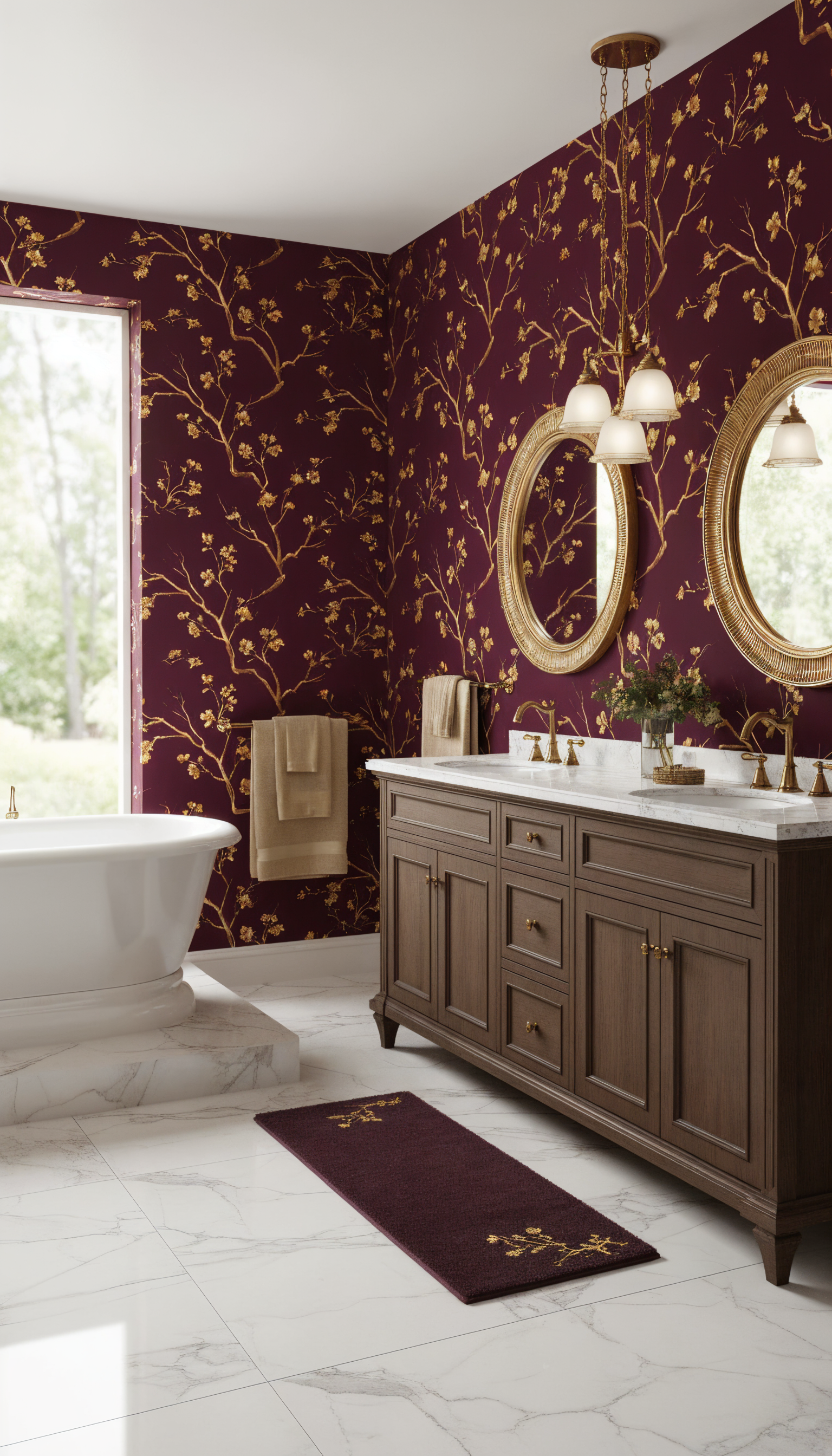 Golden floral branches on plum background wallpaper

Plum wallpaper with minimalist gold flowers